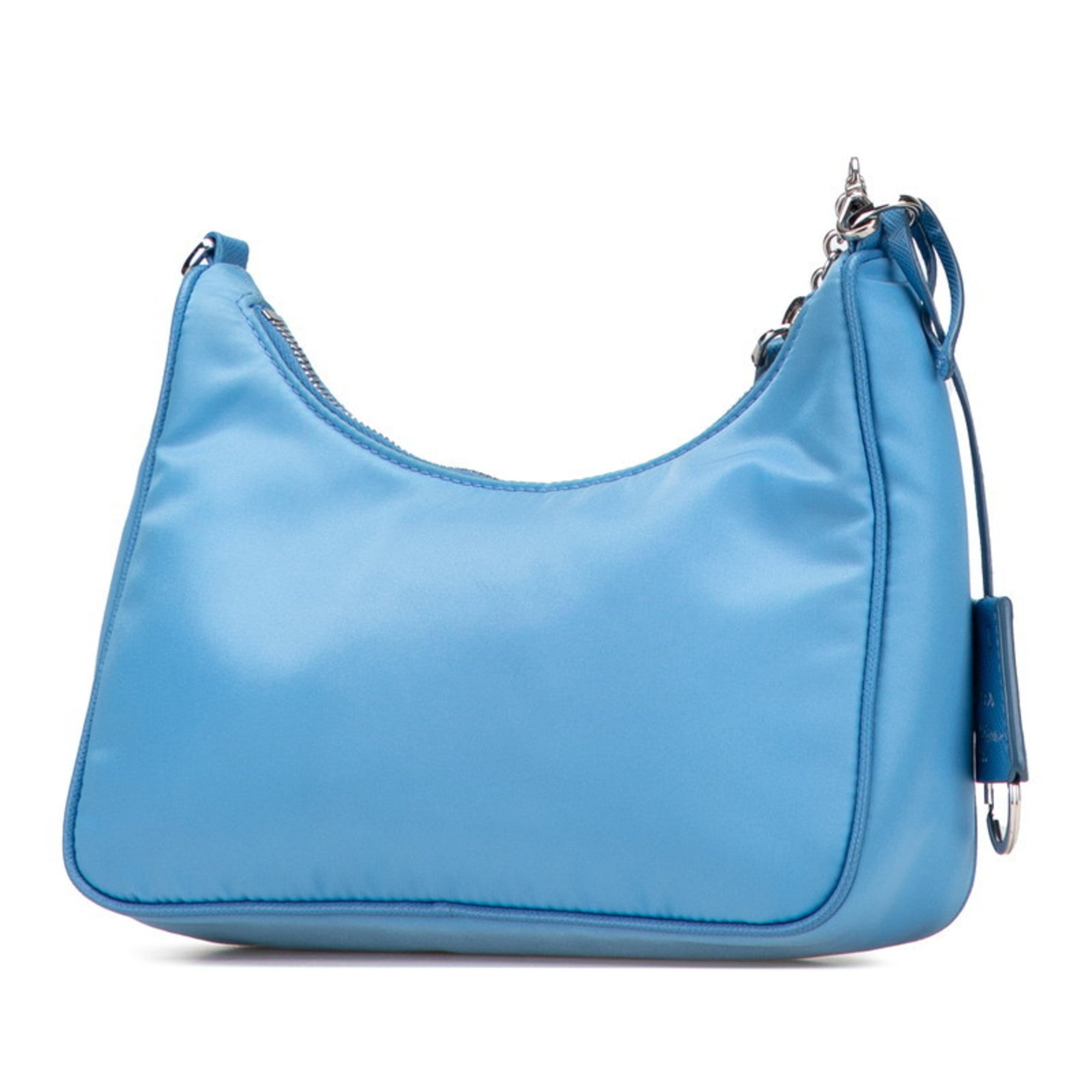 PDA Triangle Logo Plate Re-Edition 2005 Handbag/Shoulder Bag, 2-Way, Light Blue Nylon, 1BH204, Women's