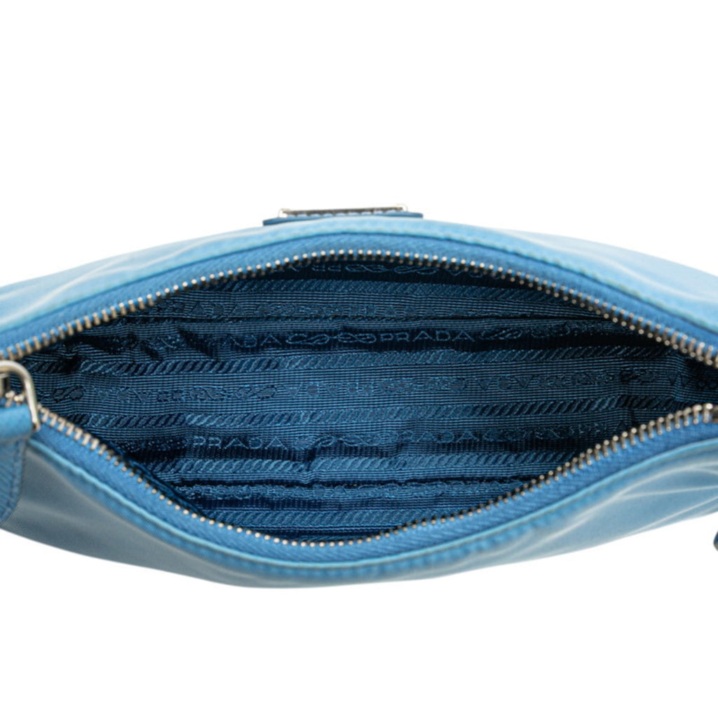 PDA Triangle Logo Plate Re-Edition 2005 Handbag/Shoulder Bag, 2-Way, Light Blue Nylon, 1BH204, Women's