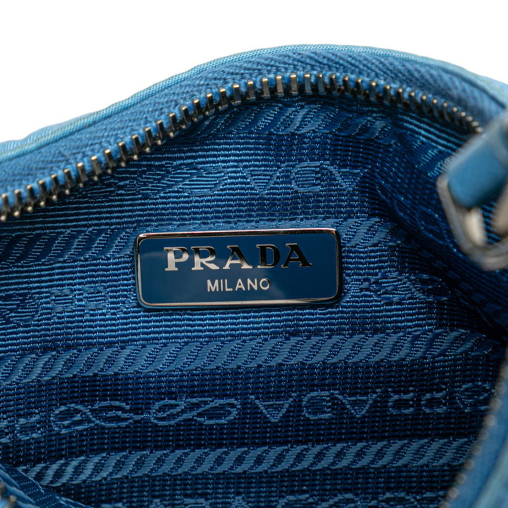 PDA Triangle Logo Plate Re-Edition 2005 Handbag/Shoulder Bag, 2-Way, Light Blue Nylon, 1BH204, Women's