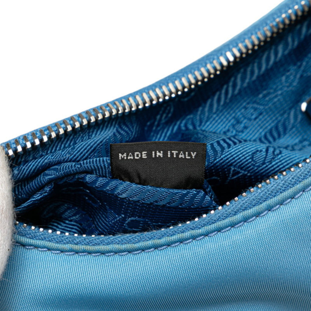 PDA Triangle Logo Plate Re-Edition 2005 Handbag/Shoulder Bag, 2-Way, Light Blue Nylon, 1BH204, Women's