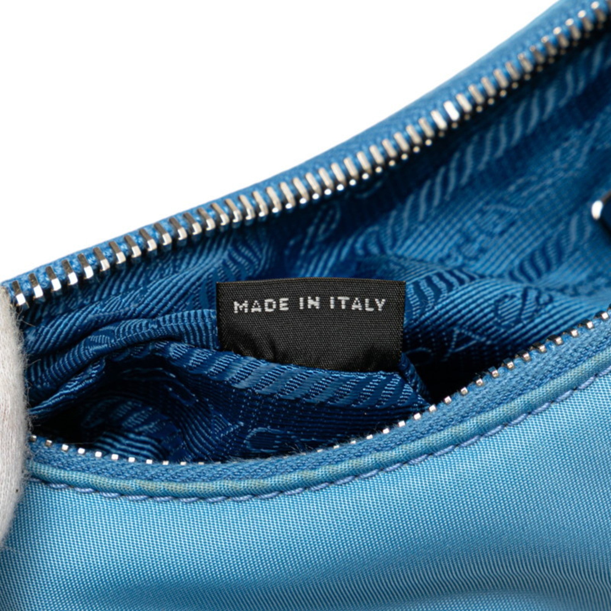 PDA Triangle Logo Plate Re-Edition 2005 Handbag/Shoulder Bag, 2-Way, Light Blue Nylon, 1BH204, Women's