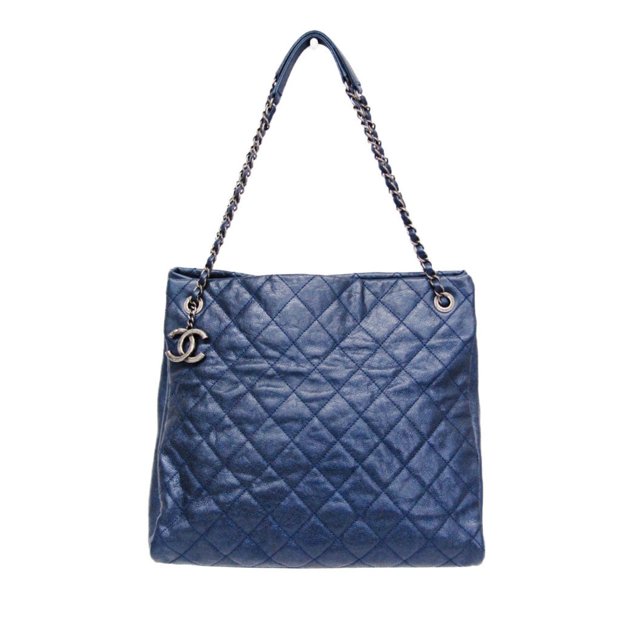 CHL Matelasse Chain Shoulder Tote A6729417316037 Women's Grained Calfskin Tote Bag Blue