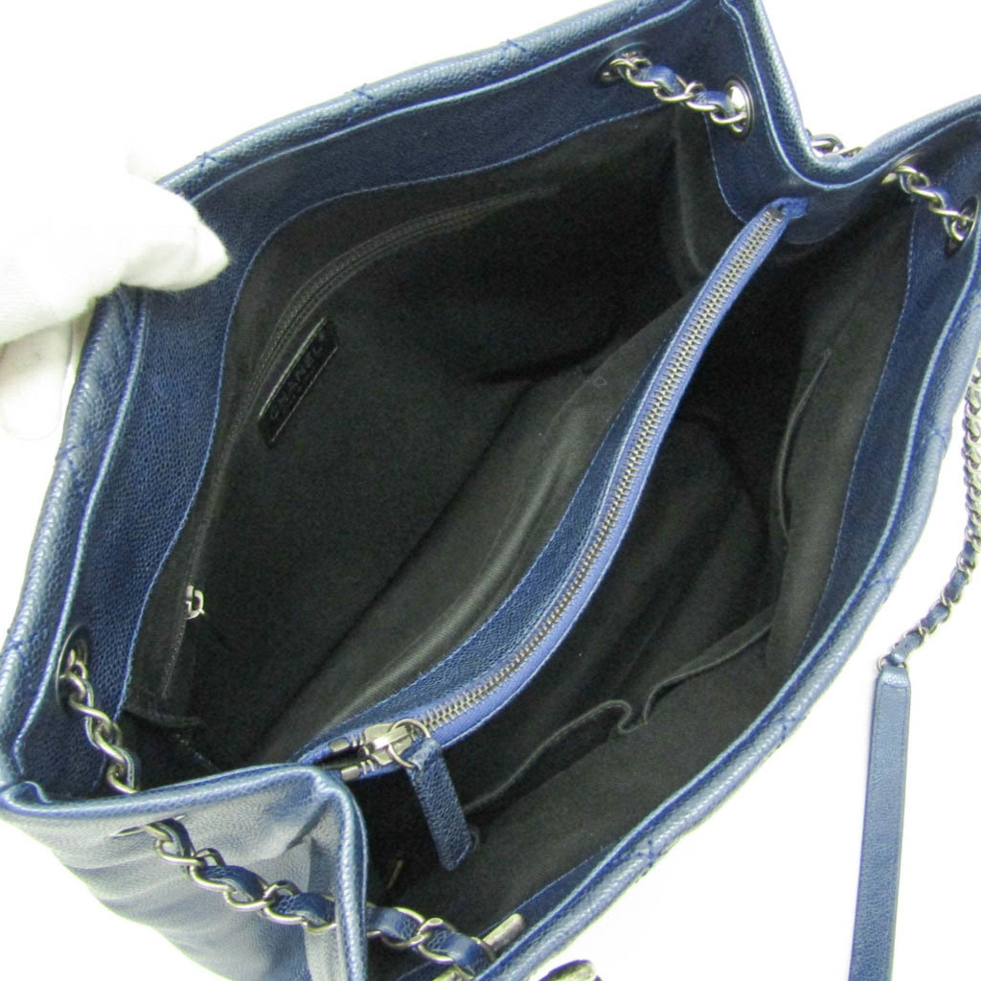 CHL Matelasse Chain Shoulder Tote A6729417316037 Women's Grained Calfskin Tote Bag Blue