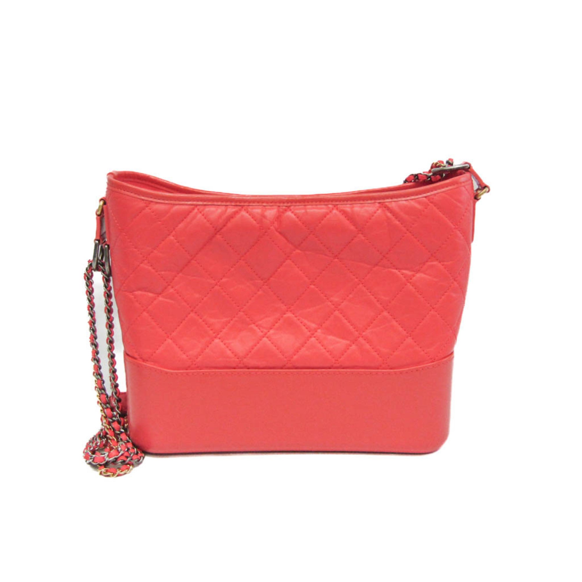 CHL Gabrielle De Chanel Hobo A93824 Women's Leather Shoulder Bag Coral Red