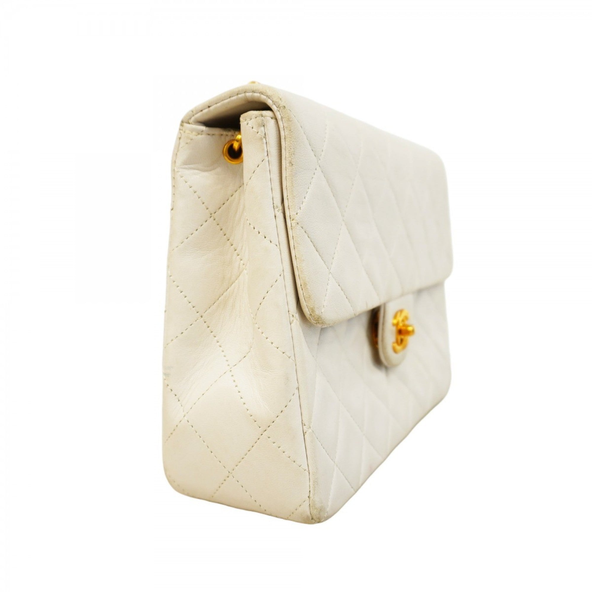 CHL Matelasse Shoulder Bag with Chain Bag, Lambskin, White, Women's