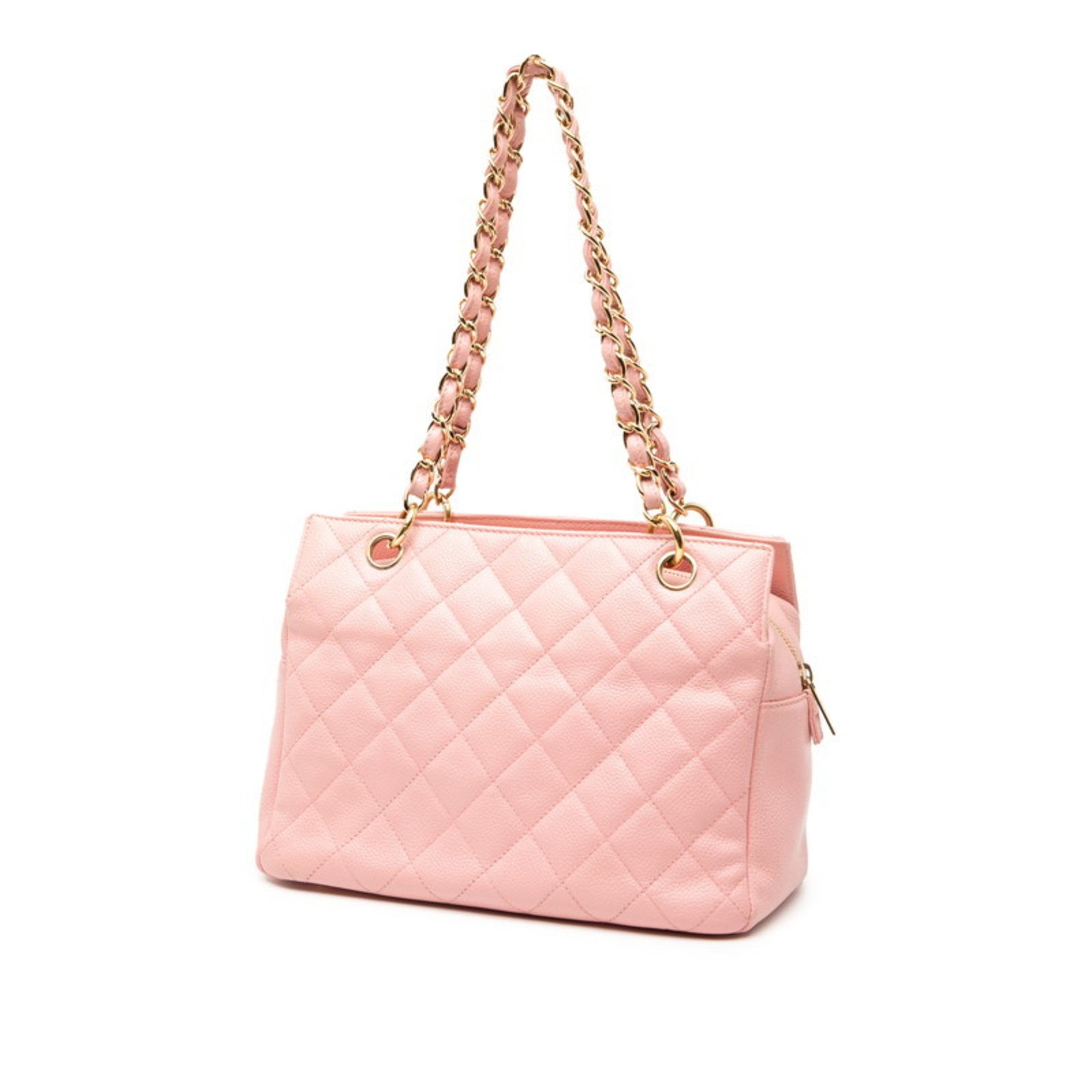 CHL Matelasse Coco Mark Chain Shoulder Bag Handbag Pink Caviar Skin Women's
