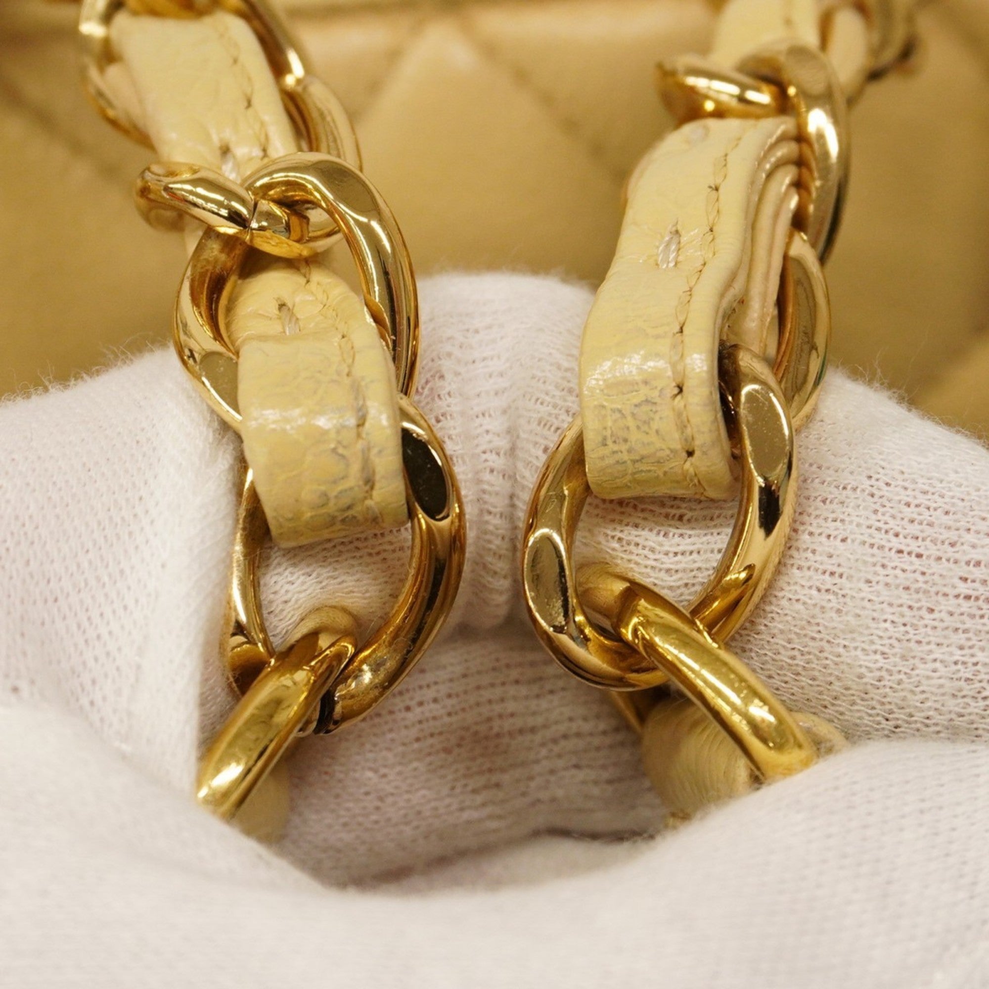 CHL Matelasse Tote Bag with Chain, Caviar Skin, Beige, Women's