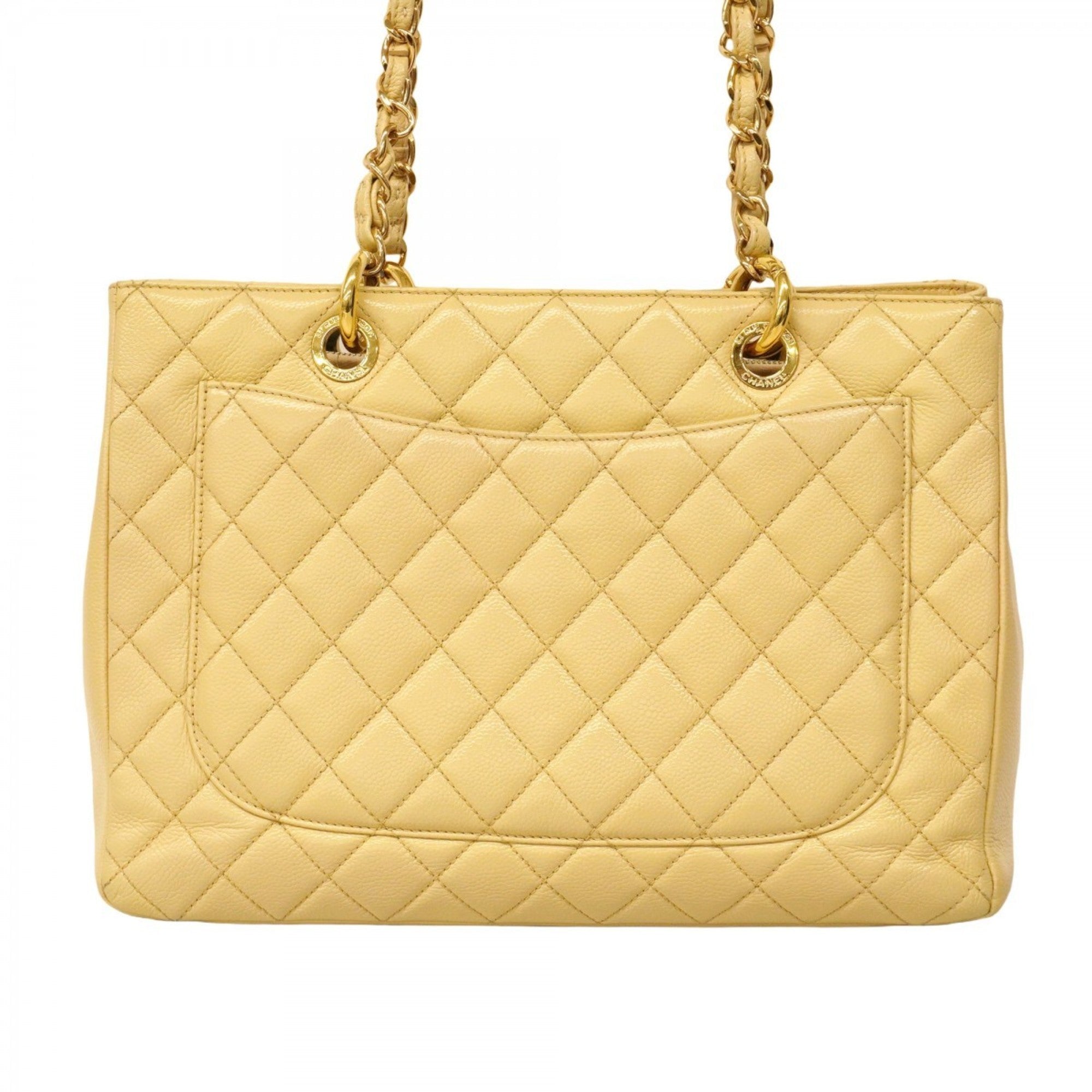 CHL Matelasse Tote Bag with Chain, Caviar Skin, Beige, Women's