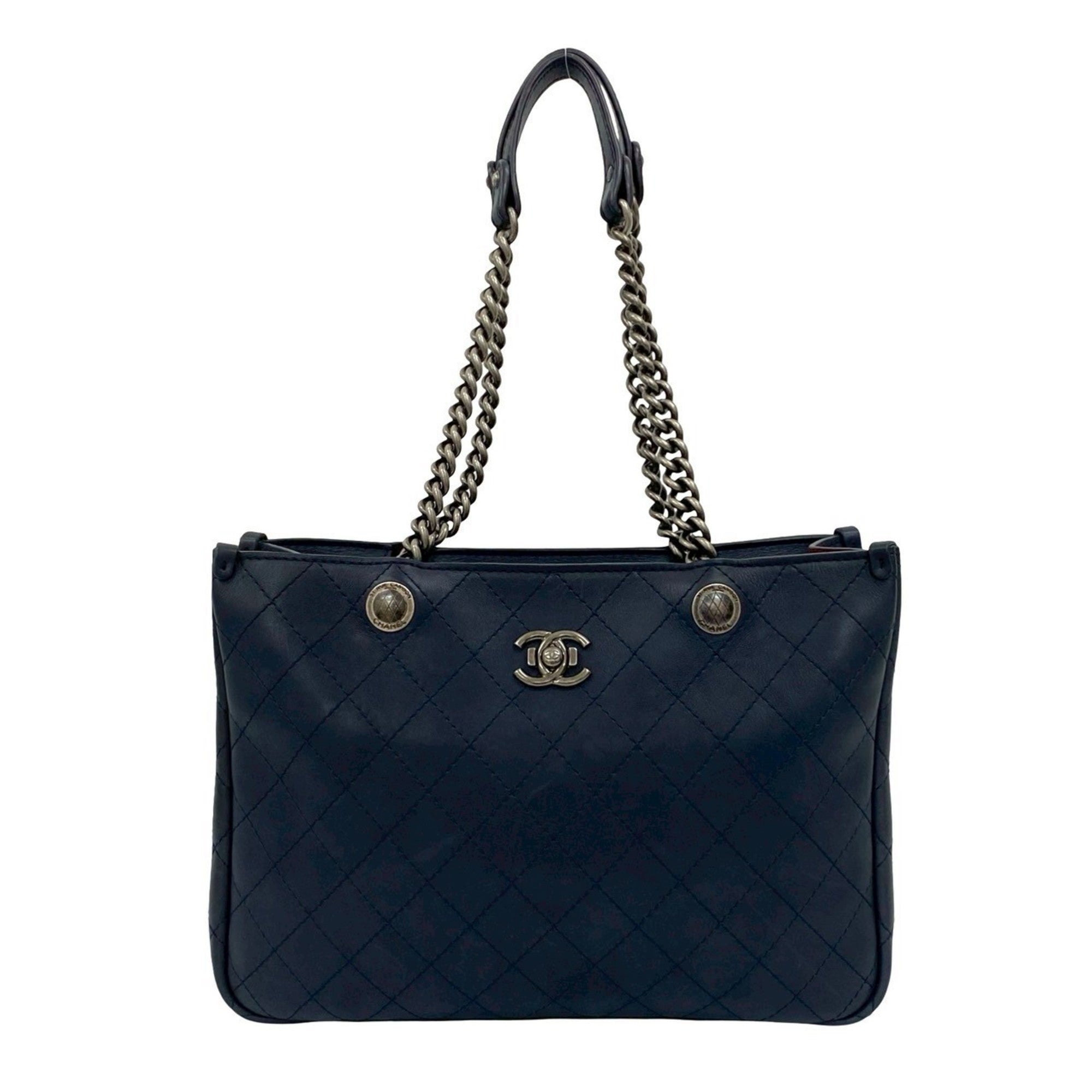 CHL Wild Stitch Coco Leather Chain Tote Bag, Navy, 177-6