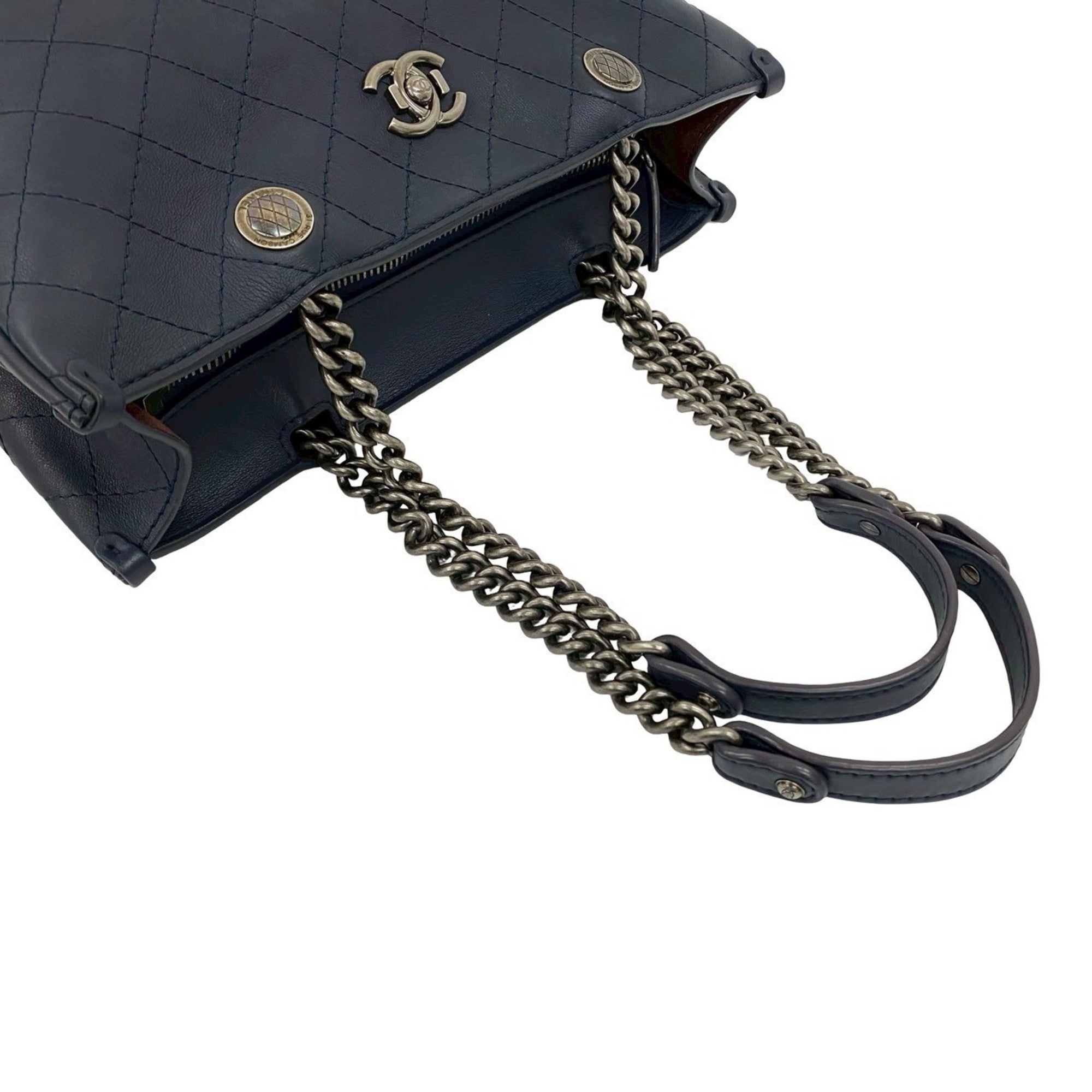 CHL Wild Stitch Coco Leather Chain Tote Bag, Navy, 177-6