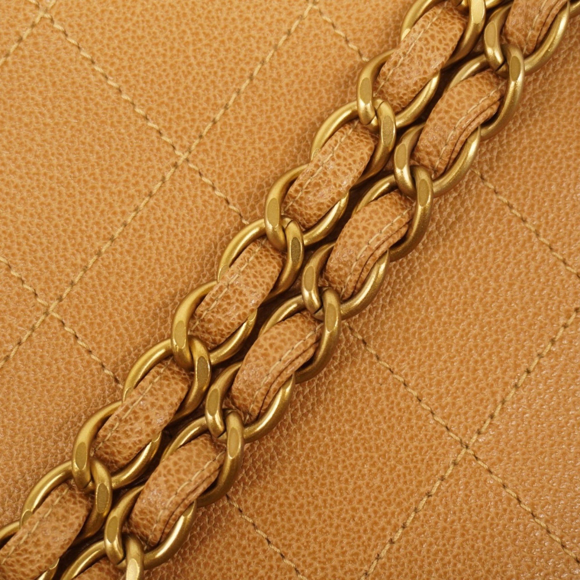 CHL Matelasse Tote Bag with Chain Shoulder Bag, Caviar Skin, Brown, Women's