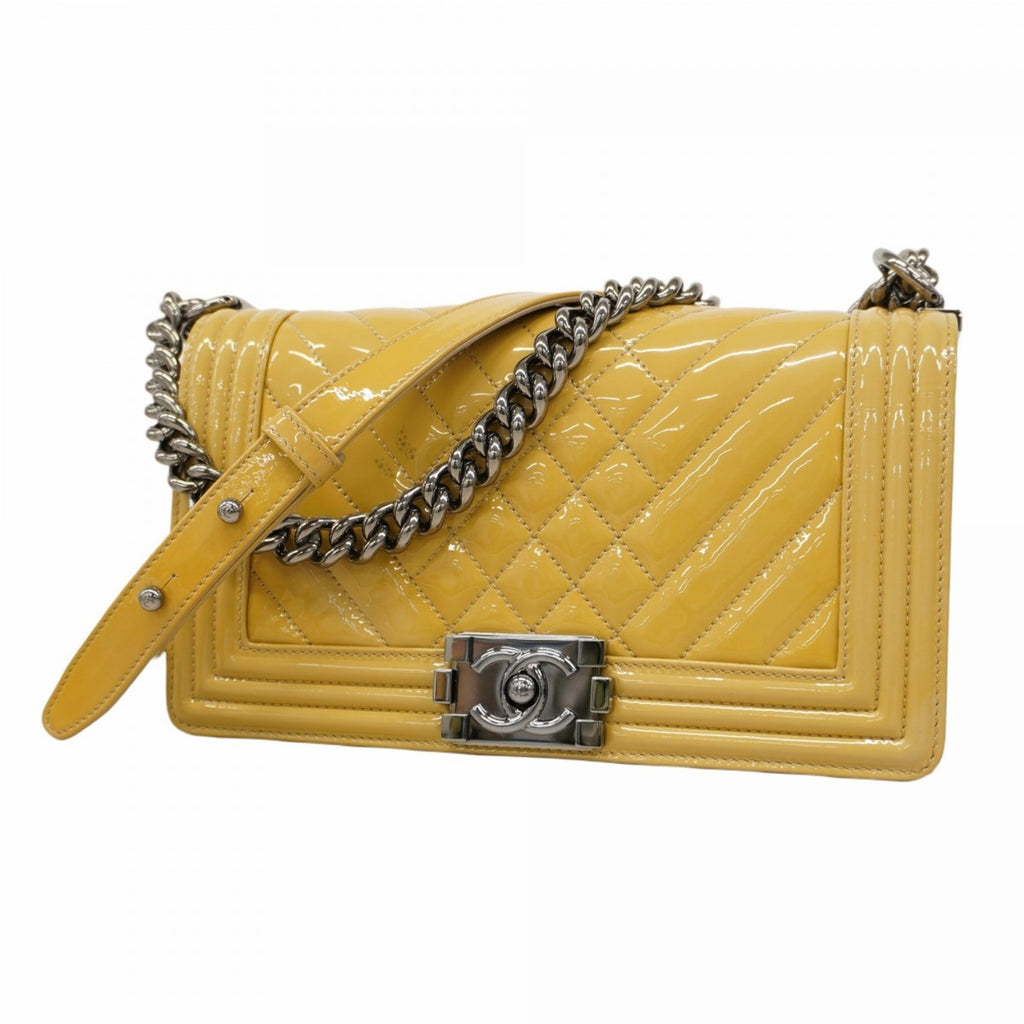 CHL Boy Shoulder Bag, V-Stitch Chain Patent Leather, Yellow, Women's