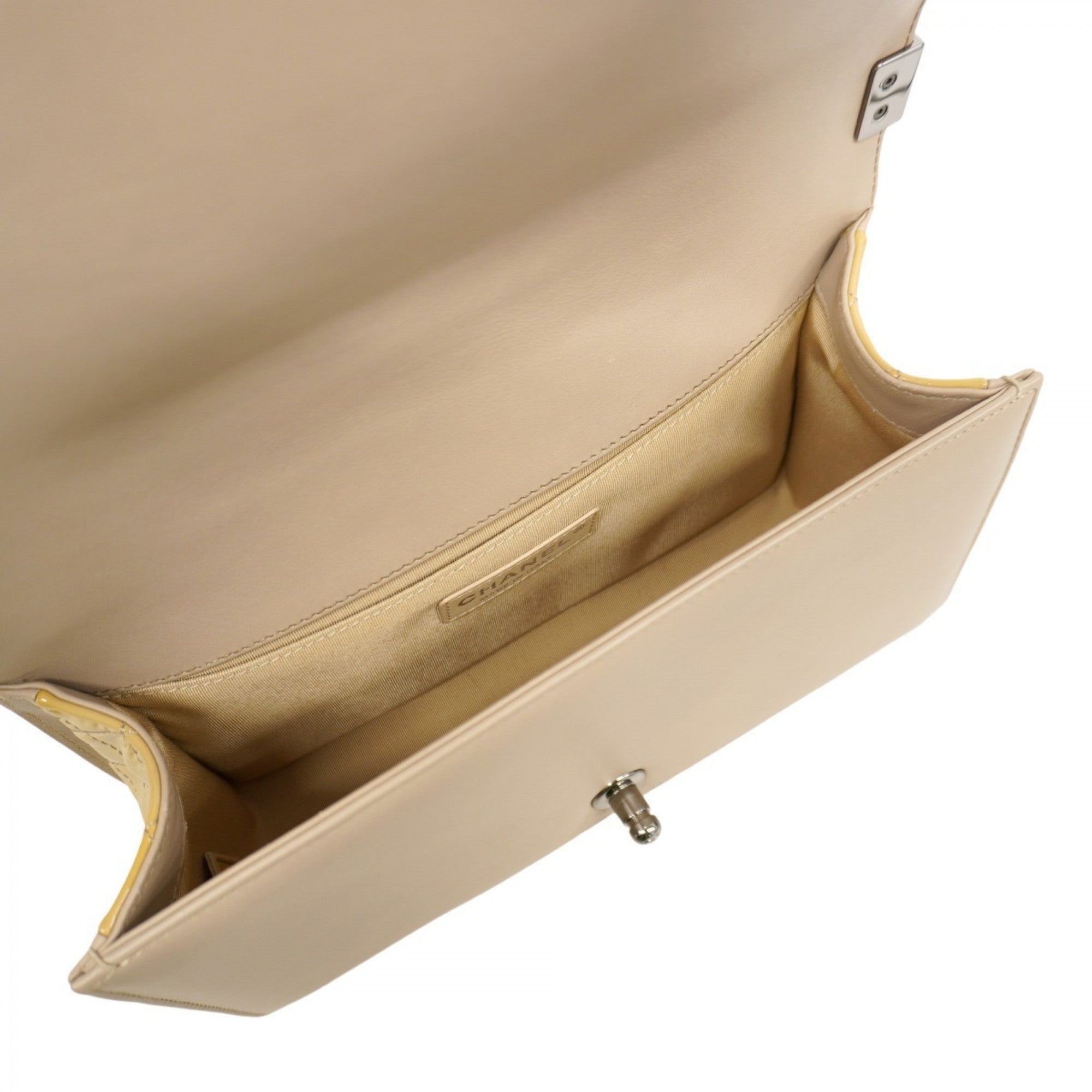 CHL Boy Shoulder Bag, V-Stitch Chain Patent Leather, Yellow, Women's