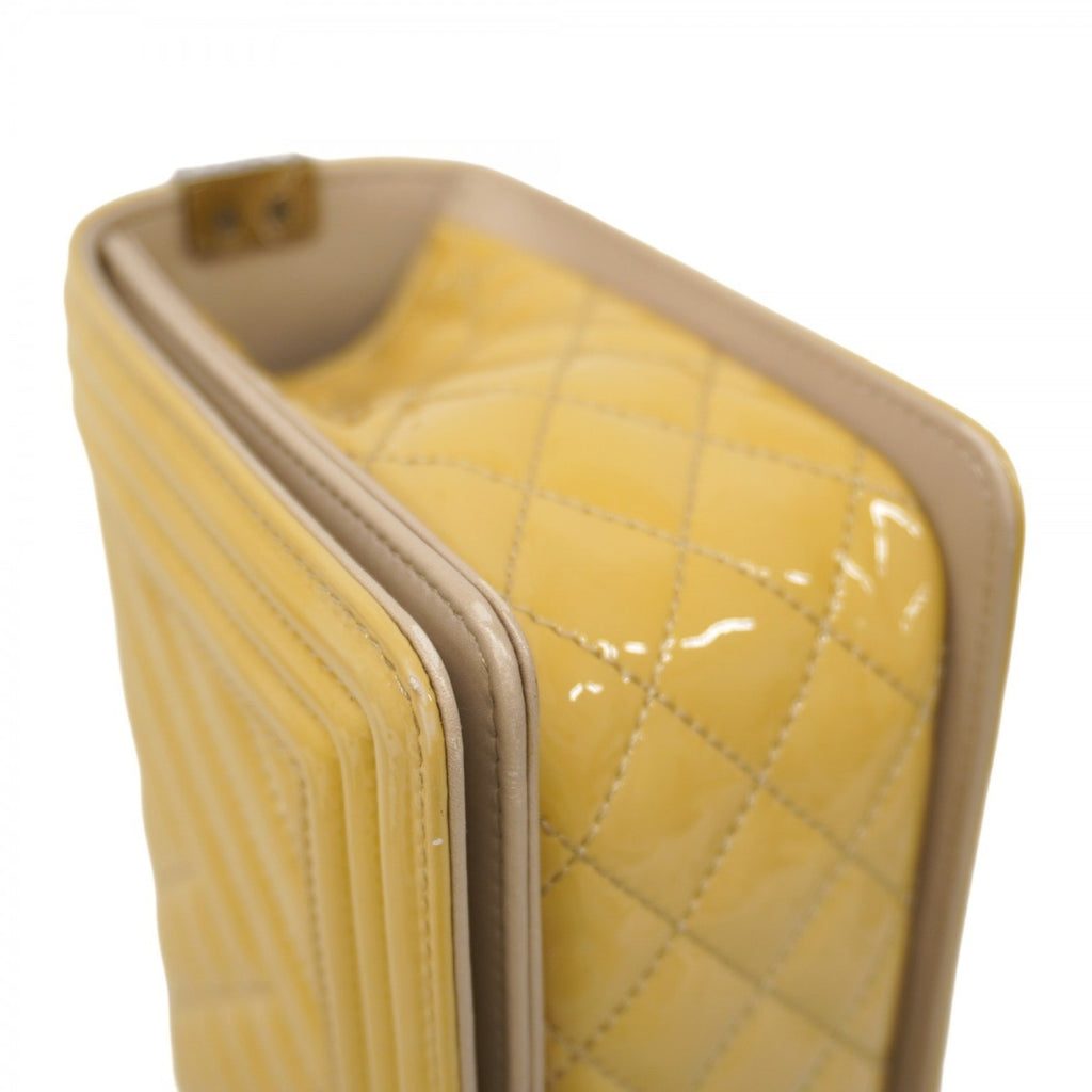 CHL Boy Shoulder Bag, V-Stitch Chain Patent Leather, Yellow, Women's