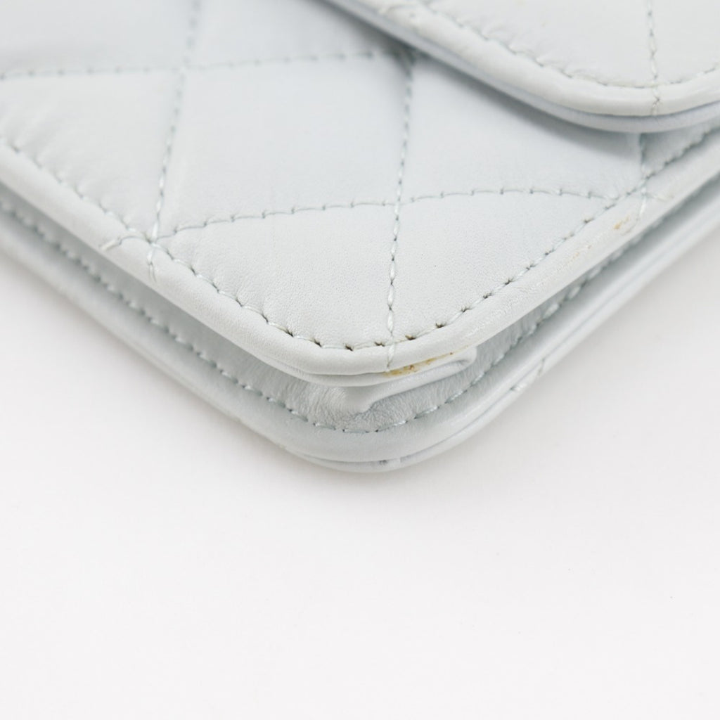 CHL Pearl Strap Flap Wallet Shoulder Bag Matelasse AP1838 Leather and Faux Light Blue Magnetic Attachment for Women