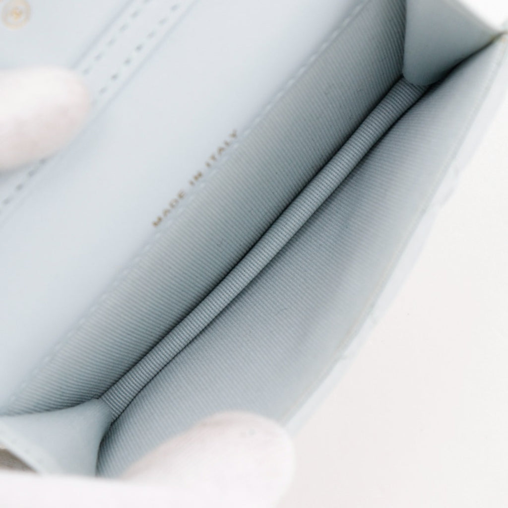 CHL Pearl Strap Flap Wallet Shoulder Bag Matelasse AP1838 Leather and Faux Light Blue Magnetic Attachment for Women