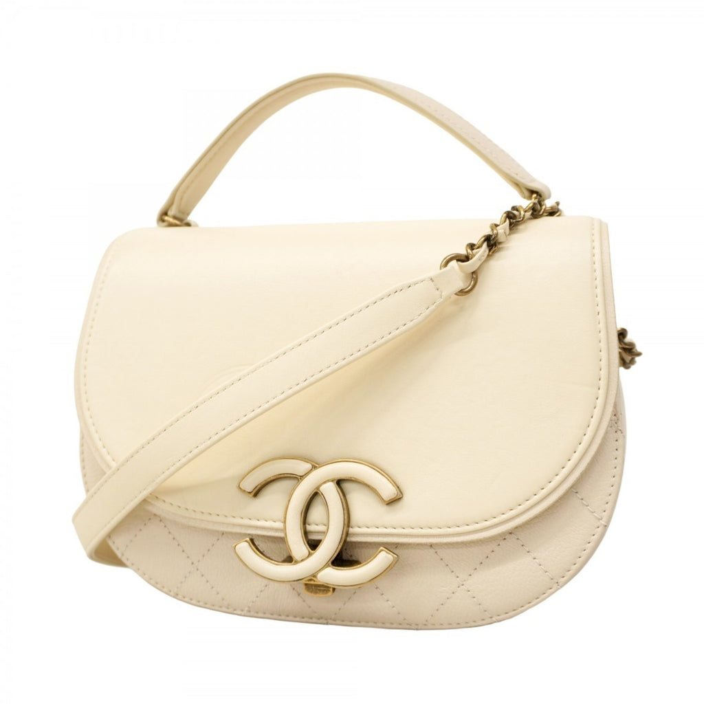 CHL Matelasse Chain Leather Handbag, White, 2-Way Bag for Women