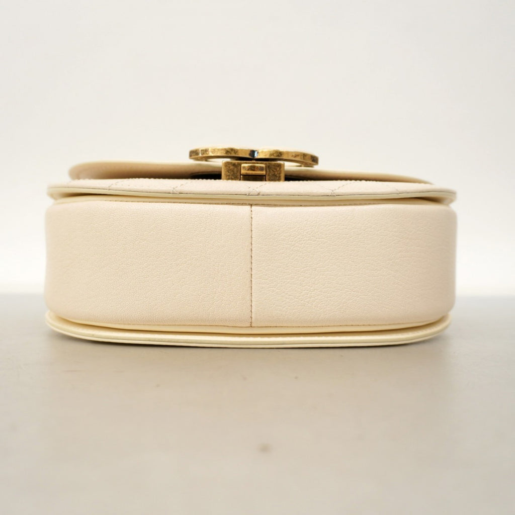 CHL Matelasse Chain Leather Handbag, White, 2-Way Bag for Women