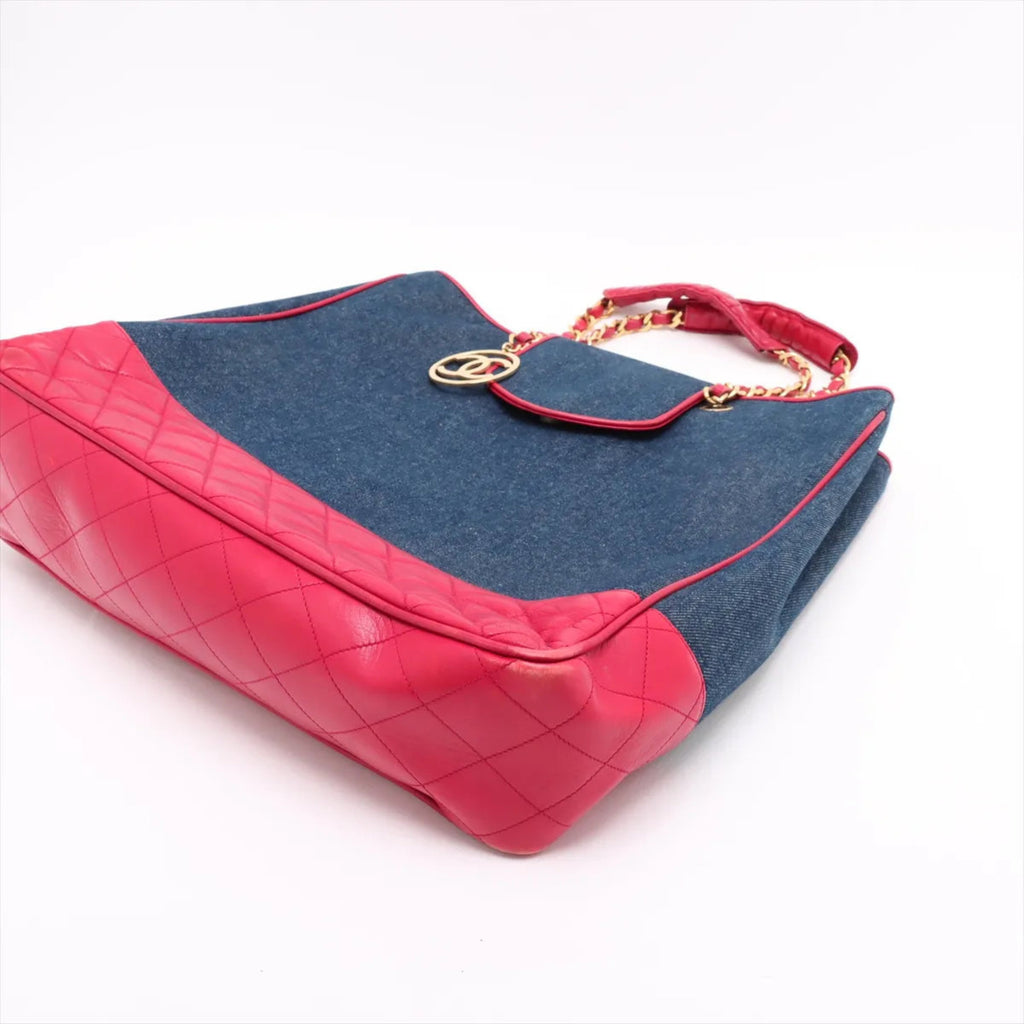 CHL Matelassé Denim Red Tote Bag with Serial Seal, Shoulder Bag, Handbag, Women's
