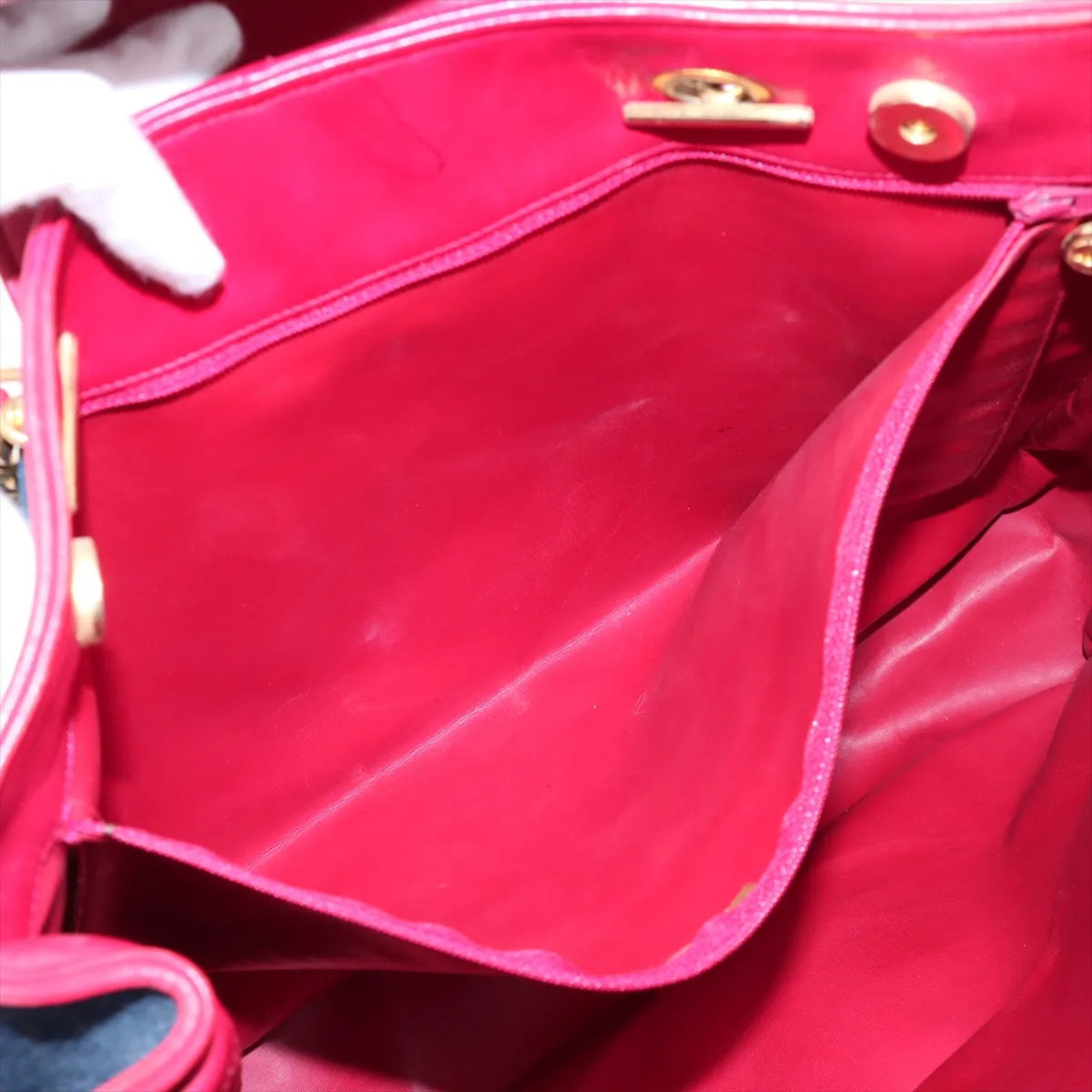 CHL Matelassé Denim Red Tote Bag with Serial Seal, Shoulder Bag, Handbag, Women's