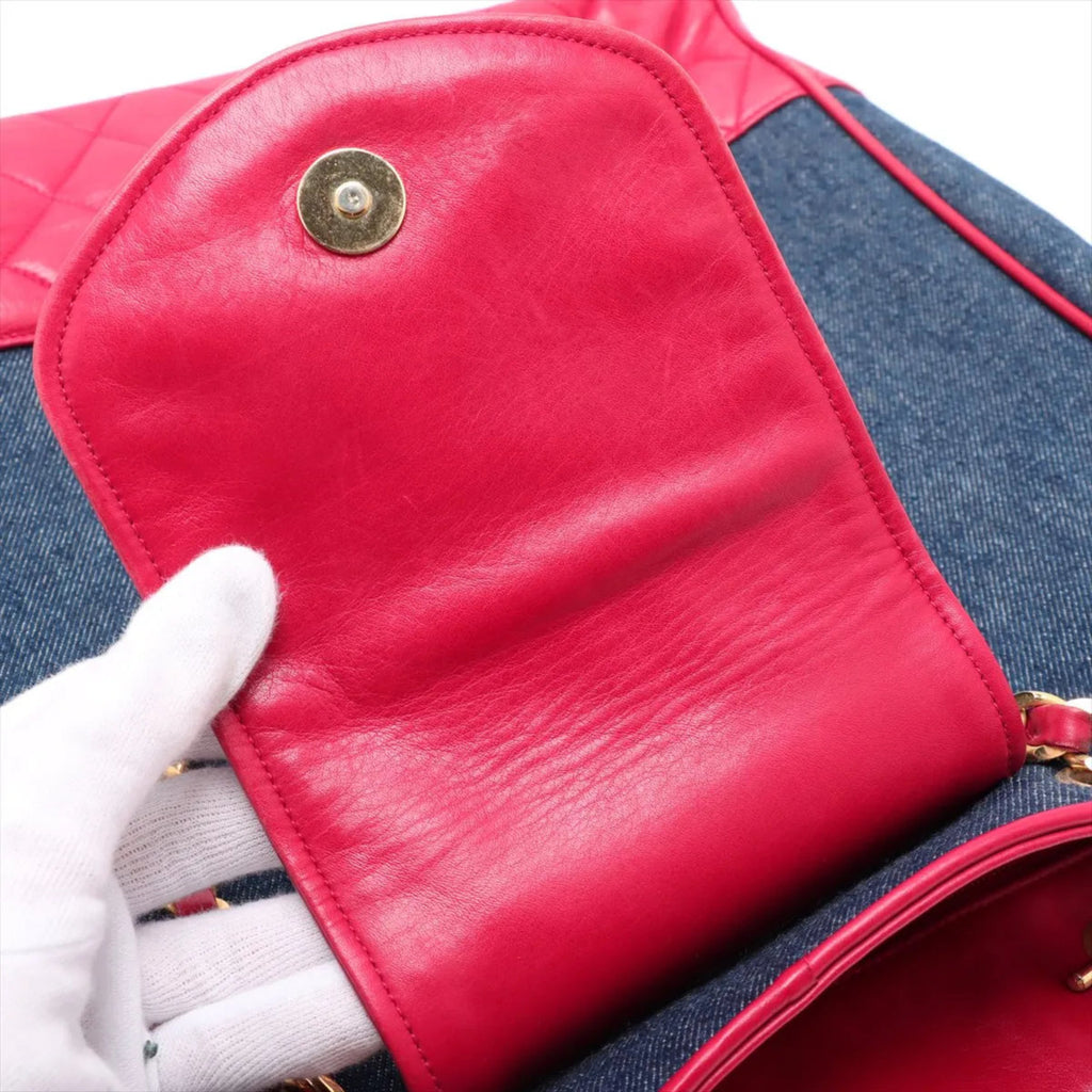 CHL Matelassé Denim Red Tote Bag with Serial Seal, Shoulder Bag, Handbag, Women's