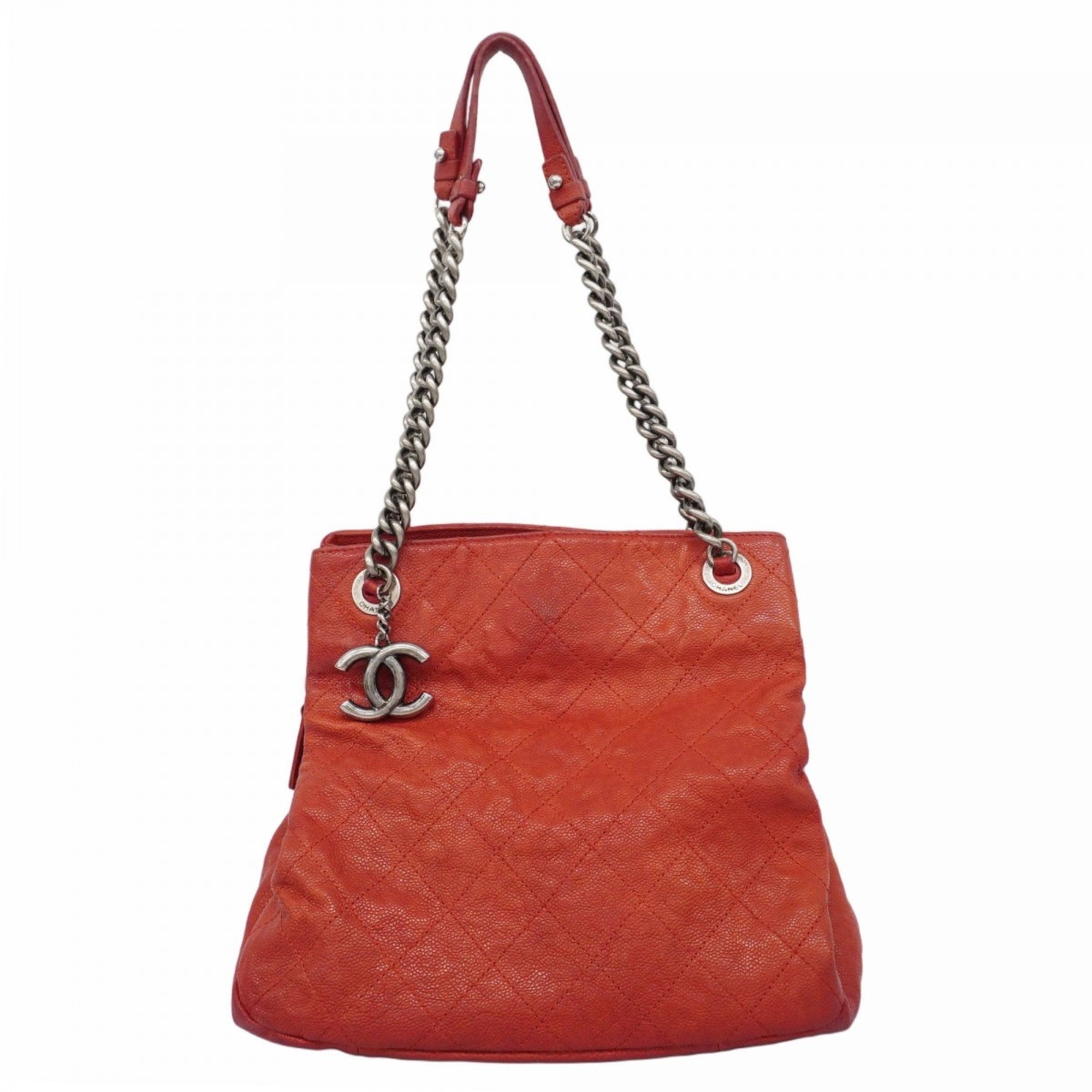 CHL Matelasse Shoulder Bag with Chain Bag, Caviar Skin, Red, Women's