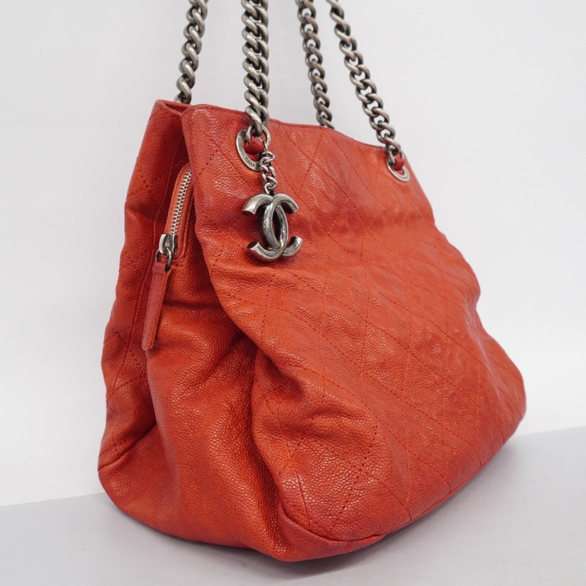 CHL Matelasse Shoulder Bag with Chain Bag, Caviar Skin, Red, Women's