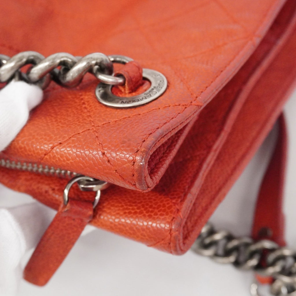 CHL Matelasse Shoulder Bag with Chain Bag, Caviar Skin, Red, Women's