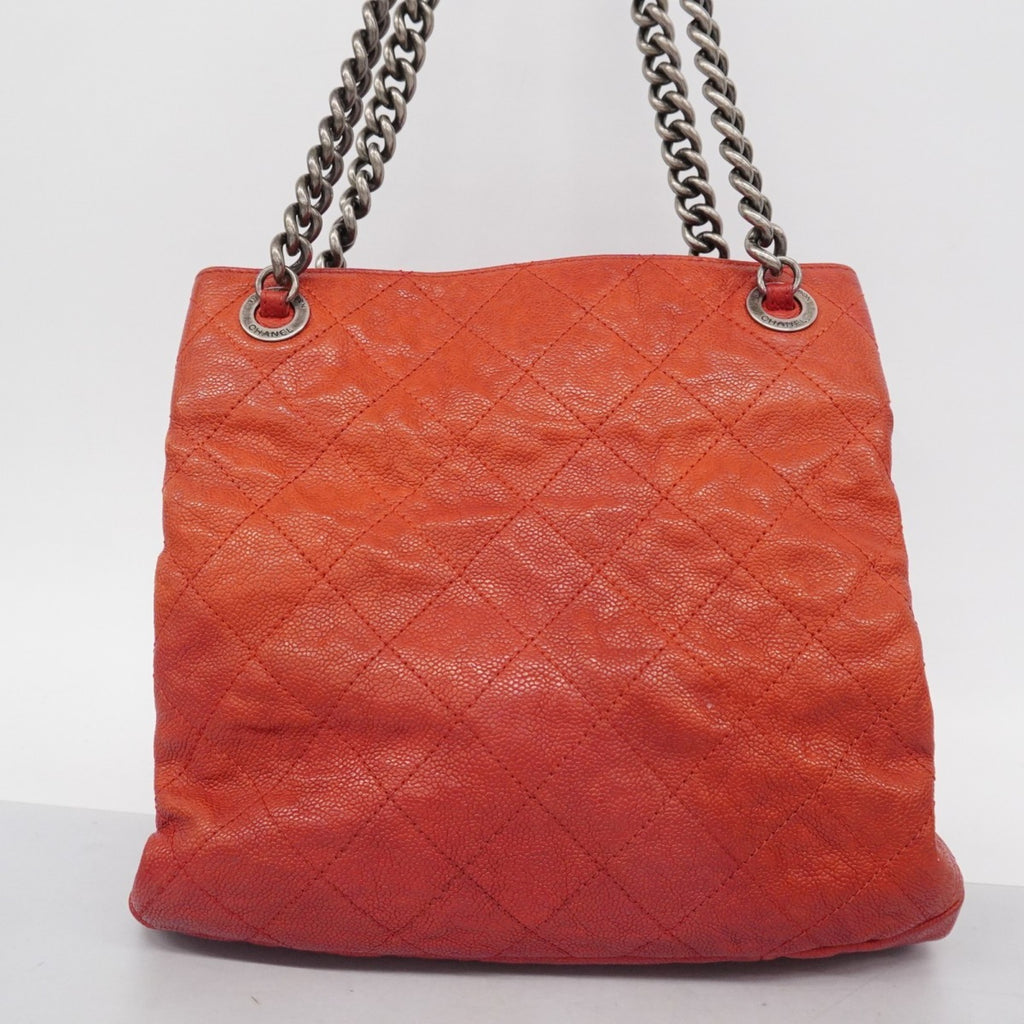 CHL Matelasse Shoulder Bag with Chain Bag, Caviar Skin, Red, Women's