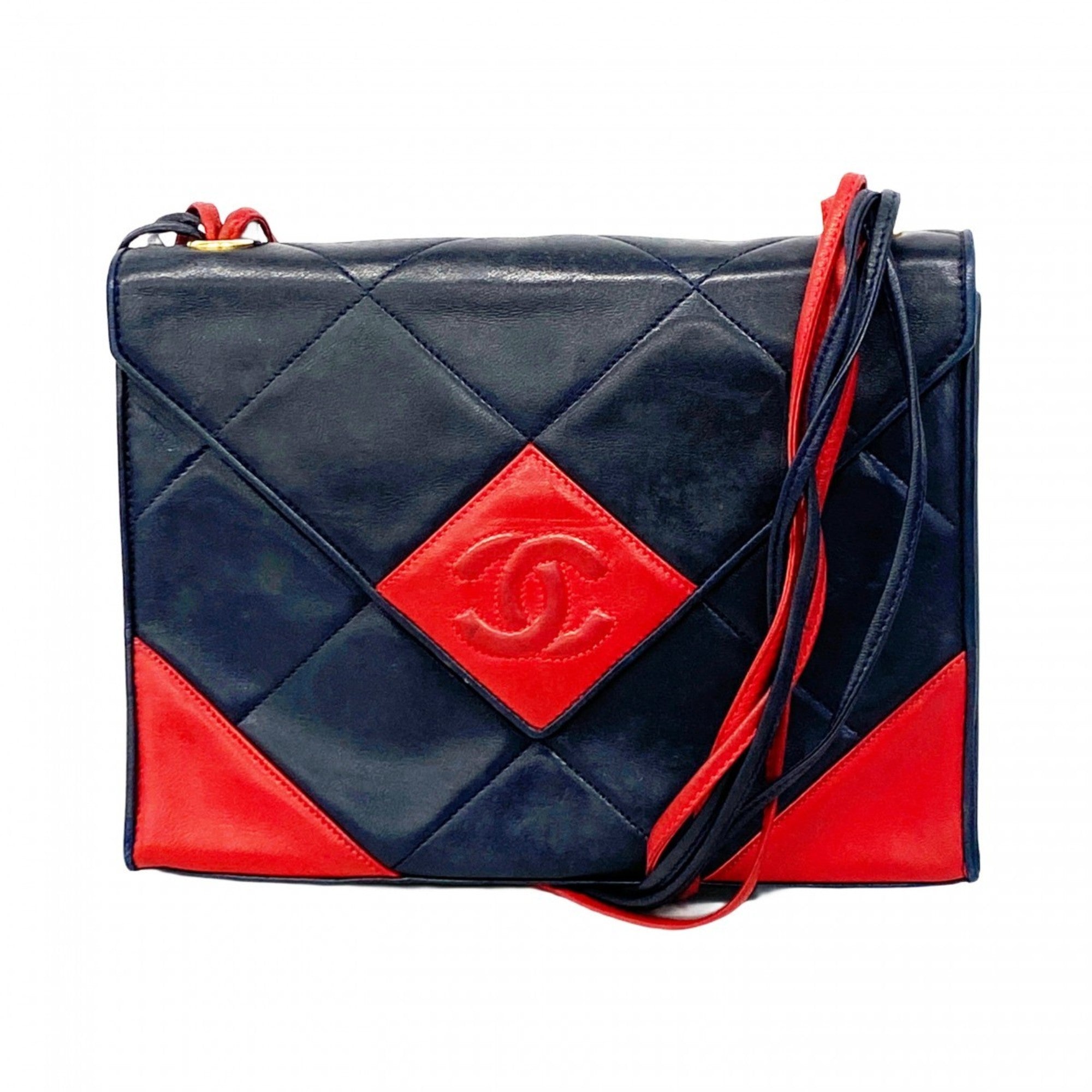 CHL Matelasse Shoulder Bag, Lambskin, Navy Red, Women's