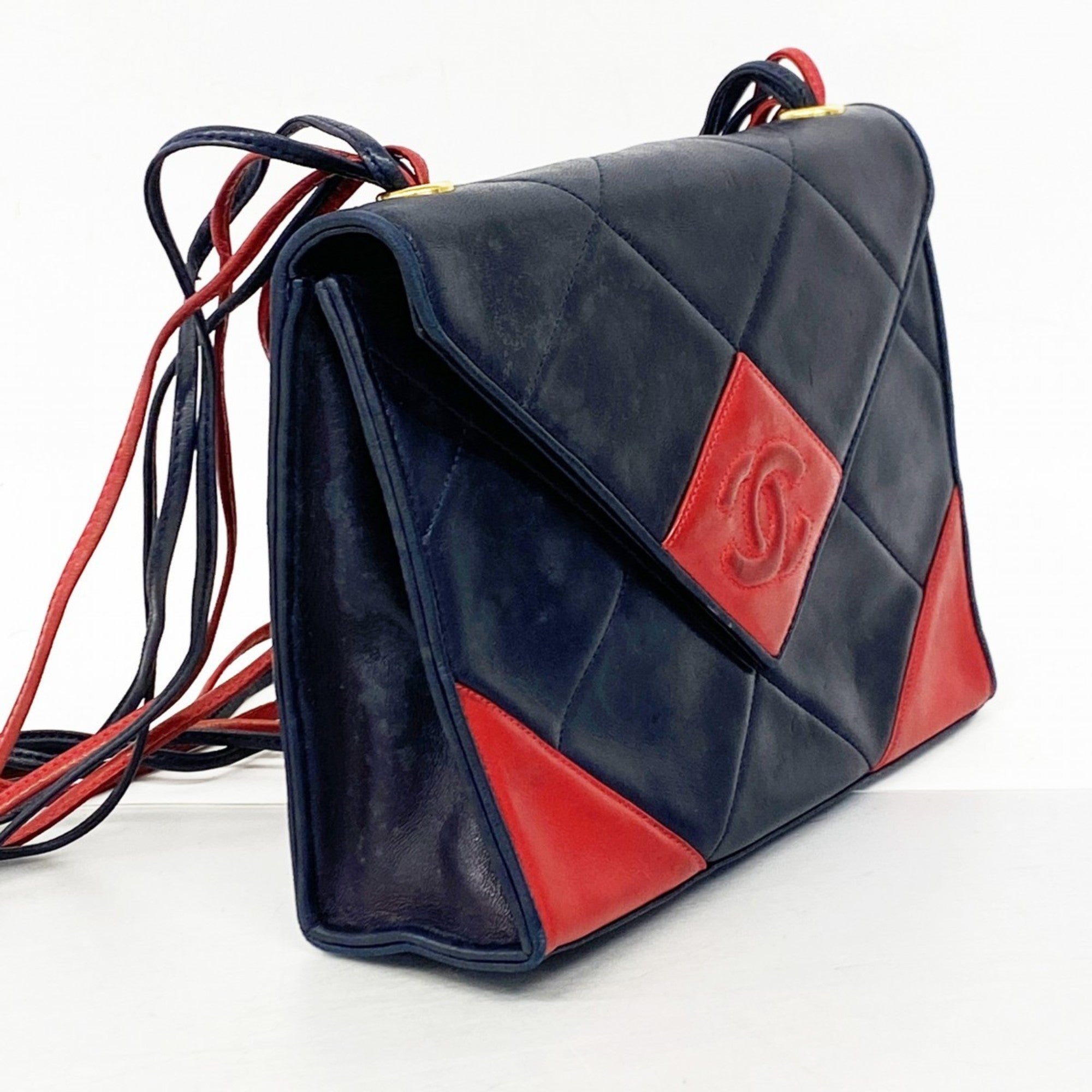 CHL Matelasse Shoulder Bag, Lambskin, Navy Red, Women's