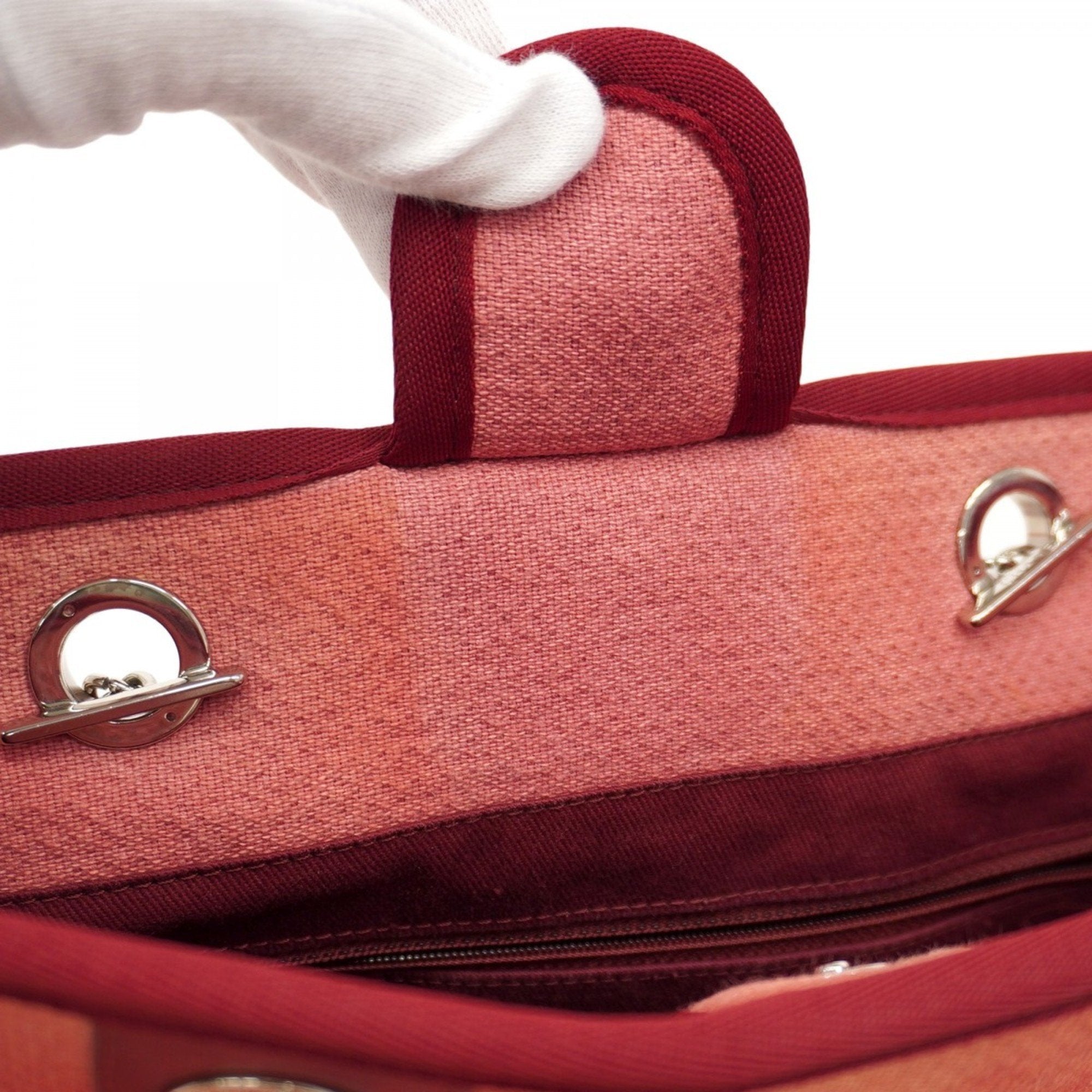 CHL Deauville Shoulder Bag with Chain Bag, Canvas, Red, Women's