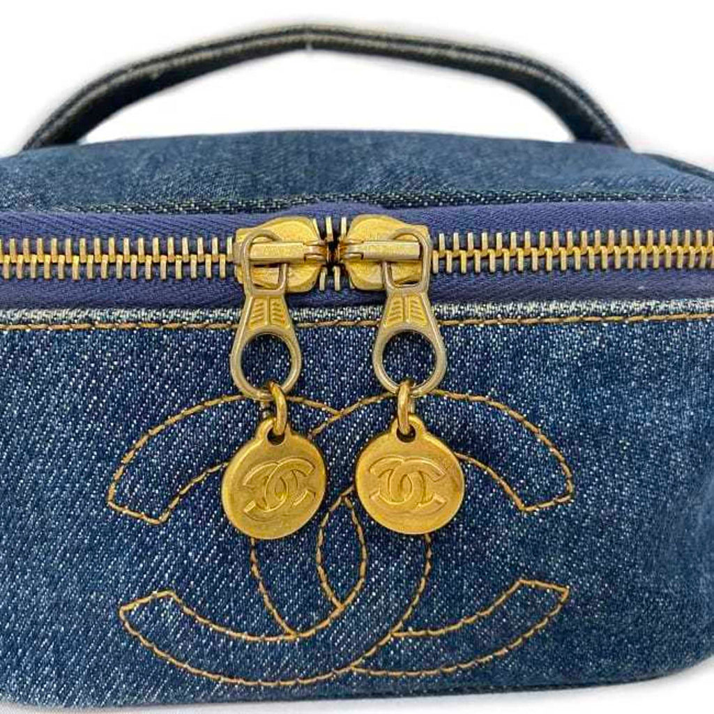 CHL Handbag Vanity Cocomark A07058 Canvas Leather GP 4th CHANEL Pouch Double Stitch