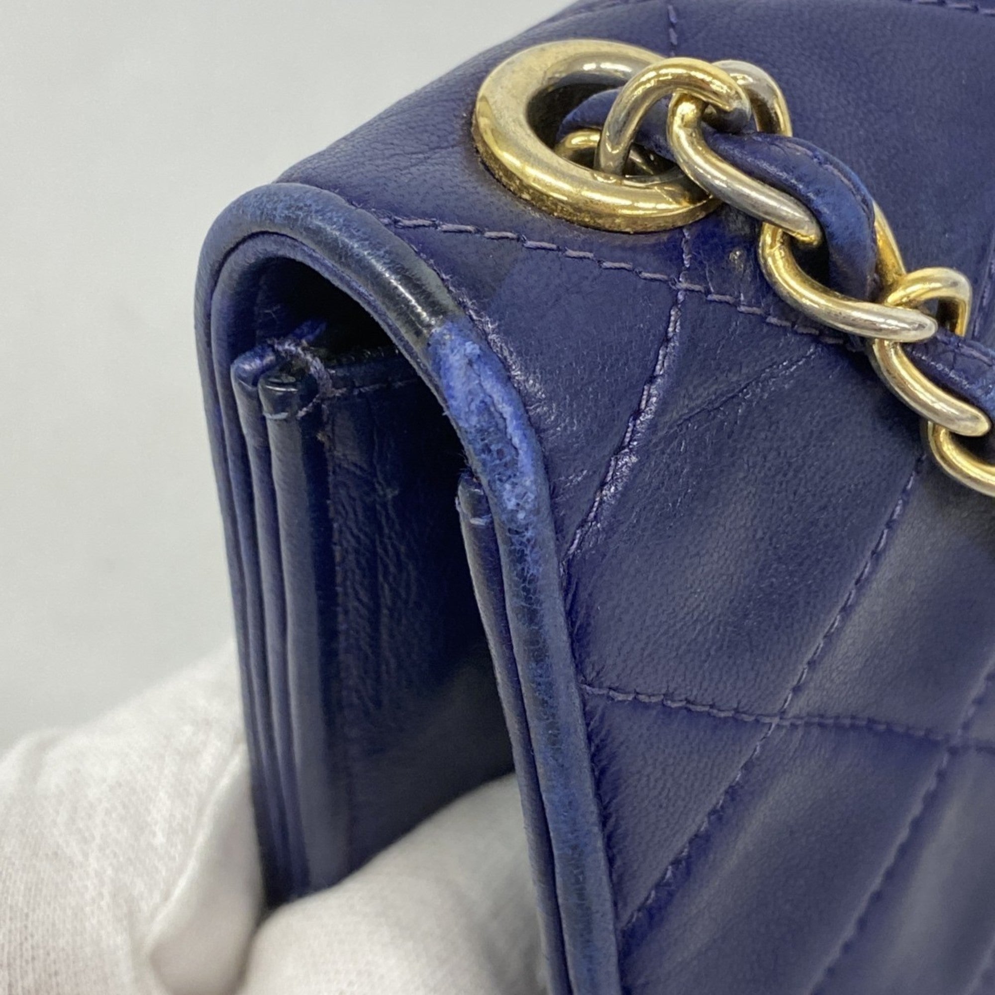 CHL Shoulder Bag with Matelasse Chain Bag, Lambskin, Navy, Women's