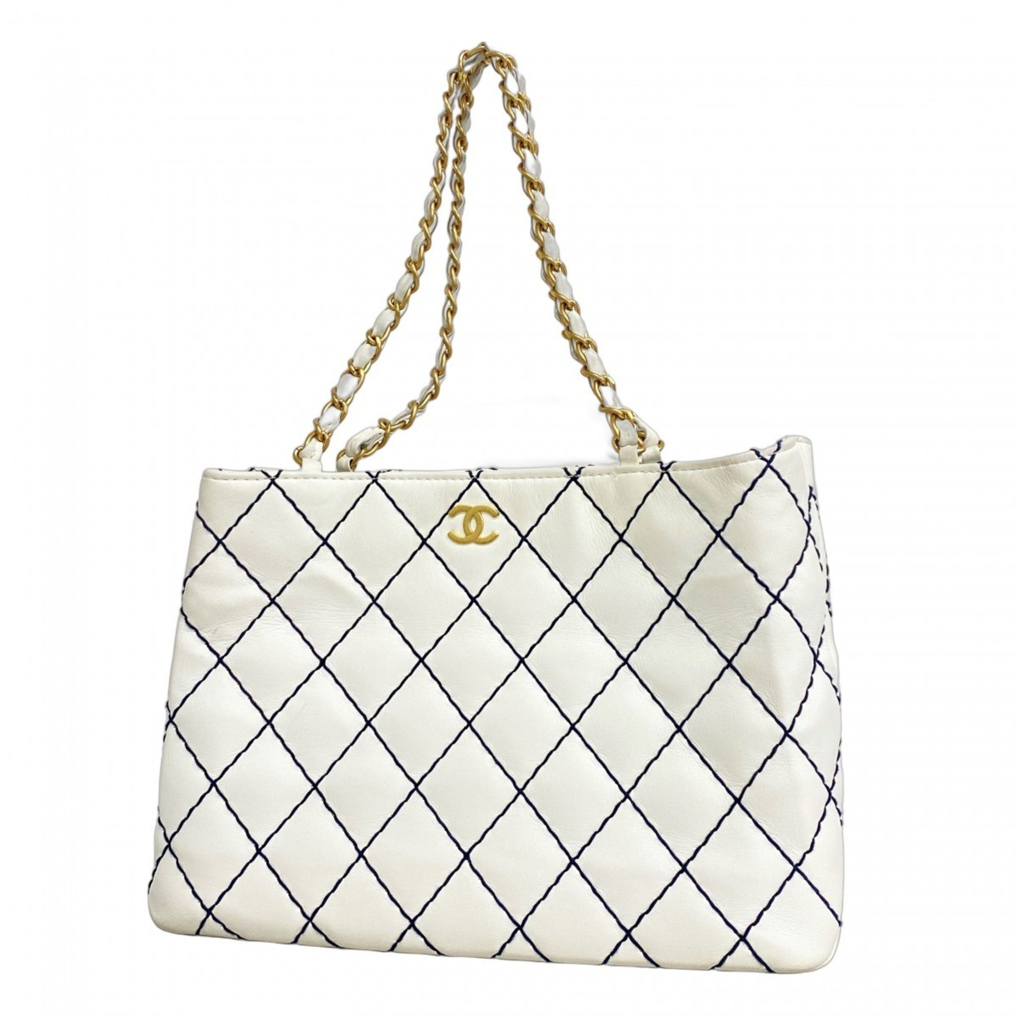 CHL Tote Bag Wild Stitch Chain Shoulder Lambskin White Women's