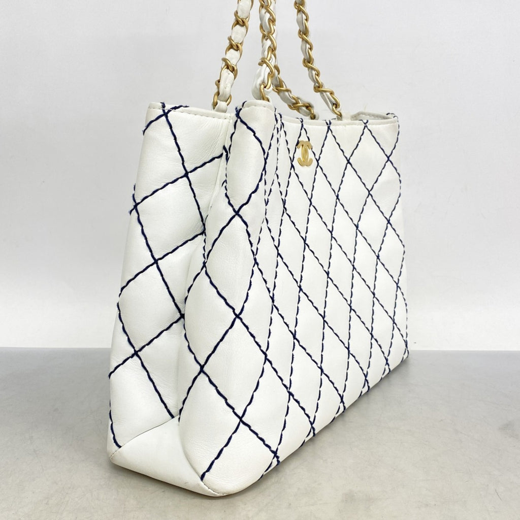 CHL Tote Bag Wild Stitch Chain Shoulder Lambskin White Women's