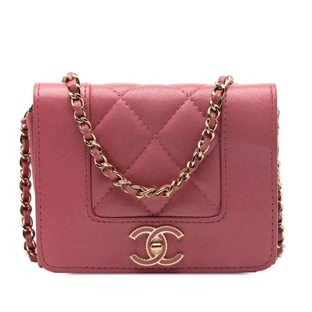CHL Coco Mark Mademoiselle Mini Chain Wallet Shoulder Bag in Pink Lambskin for Women