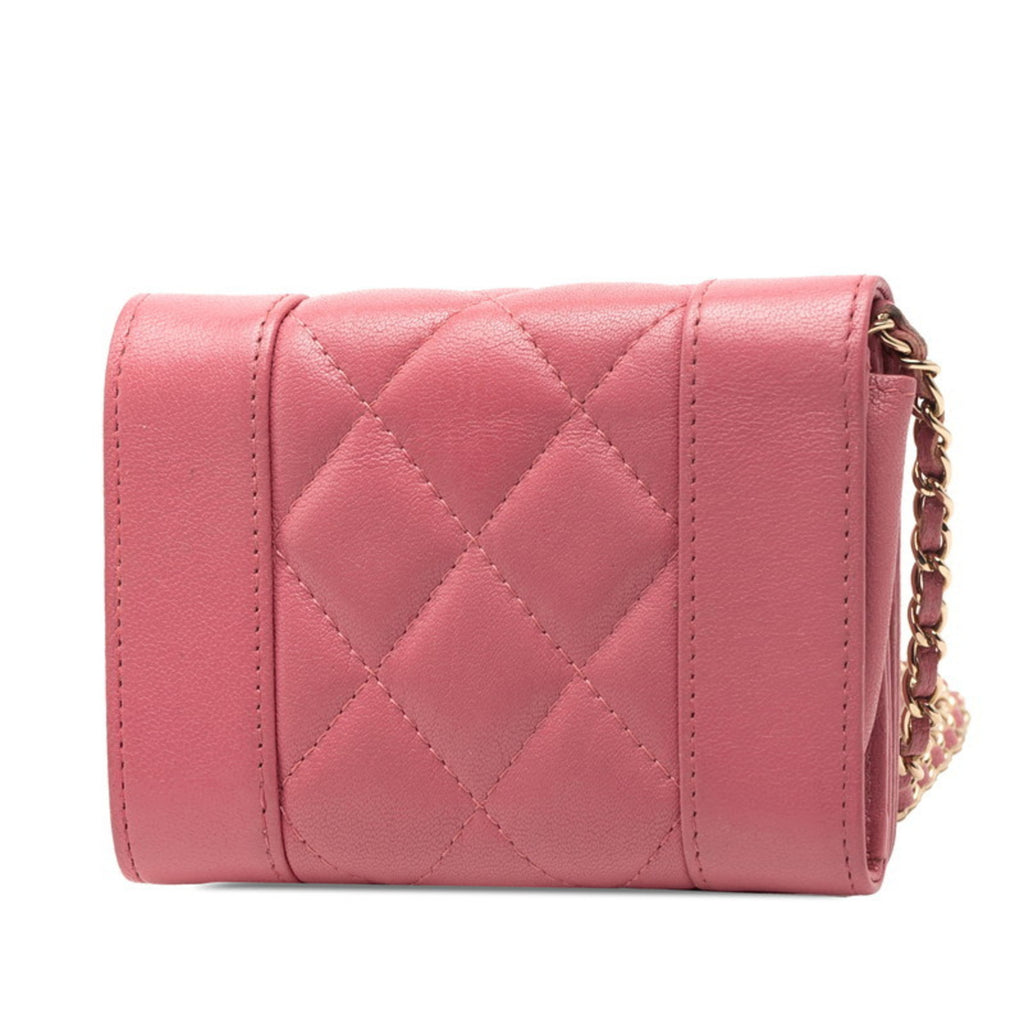 CHL Coco Mark Mademoiselle Mini Chain Wallet Shoulder Bag in Pink Lambskin for Women