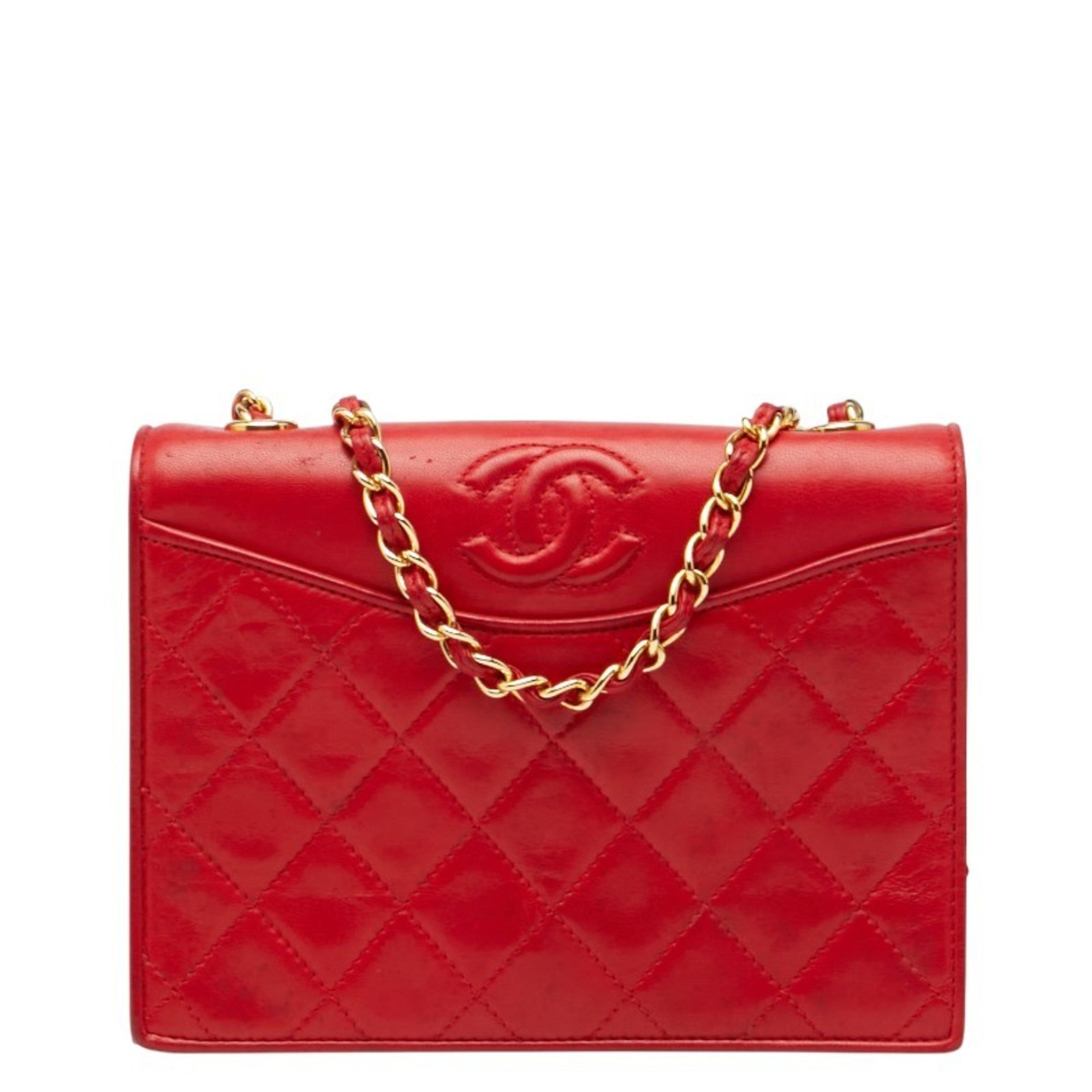 CHL Matelasse Coco Mark Chain Shoulder Bag in Red Lambskin for Women