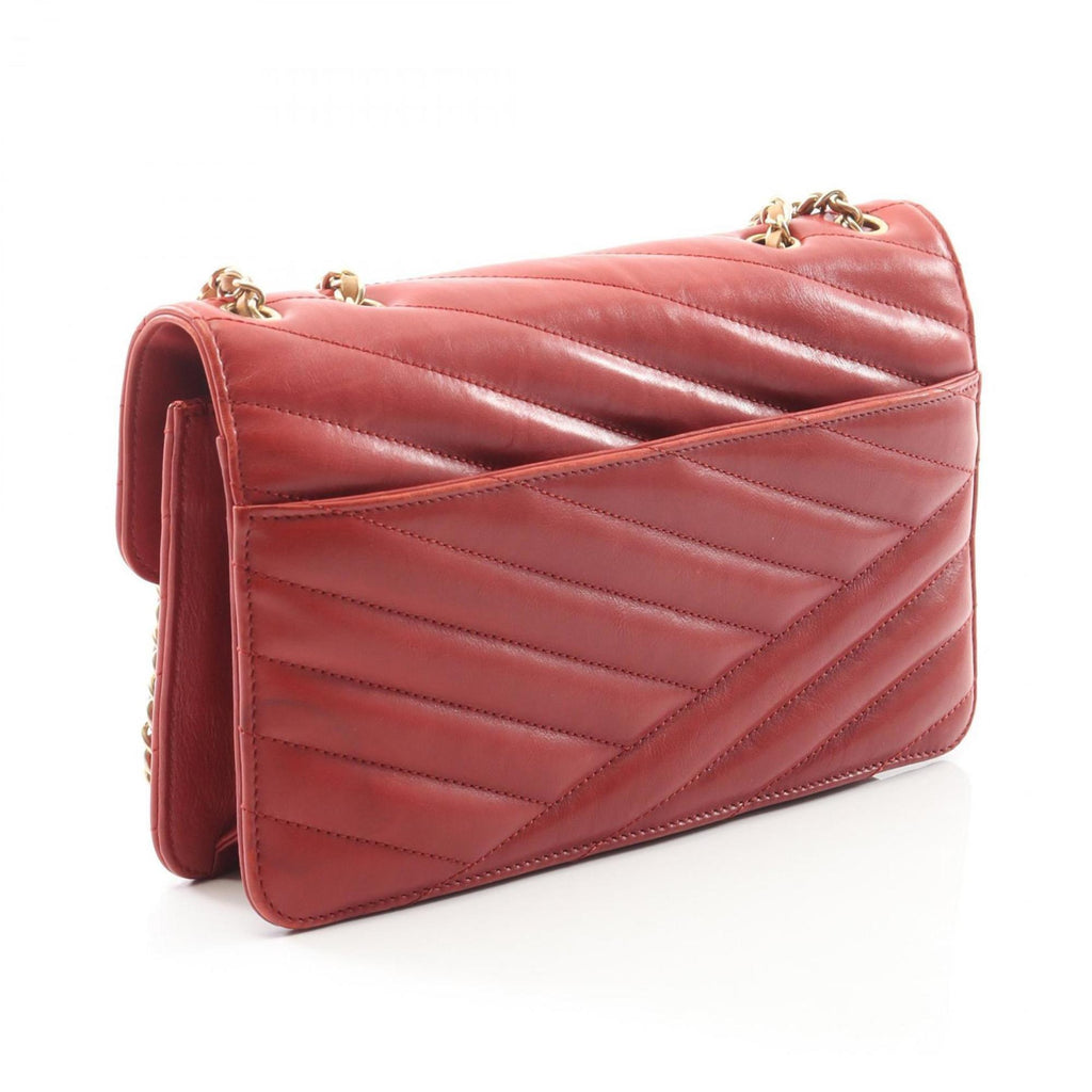 CHL bias stitch shoulder bag in lambskin leather, red.