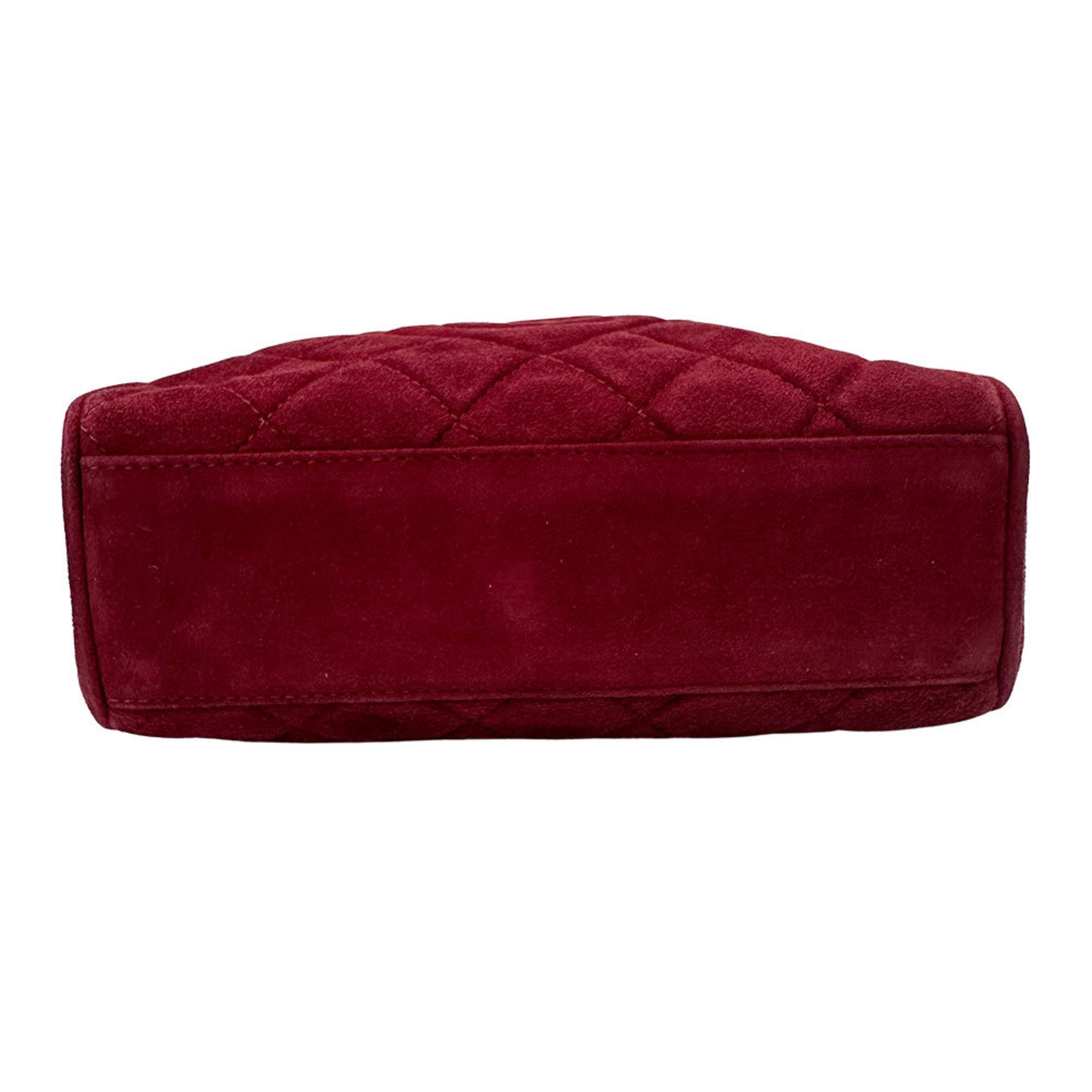 CHL CHANEL Women's Suede Shoulder Bag, Matelasse, Bordeaux, Gold Hardware, Red, Chic