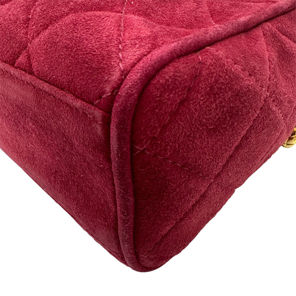 CHL CHANEL Women's Suede Shoulder Bag, Matelasse, Bordeaux, Gold Hardware, Red, Chic