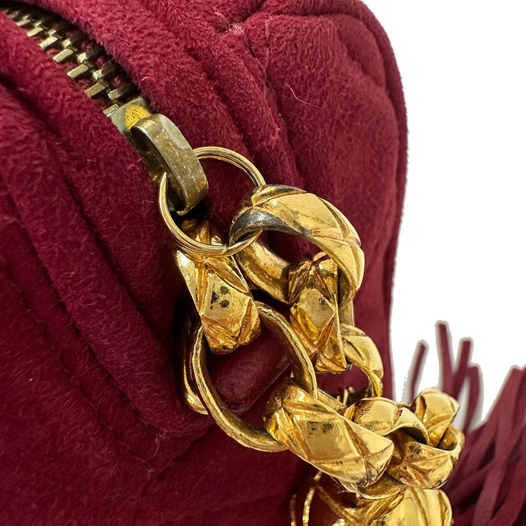 CHL CHANEL Women's Suede Shoulder Bag, Matelasse, Bordeaux, Gold Hardware, Red, Chic