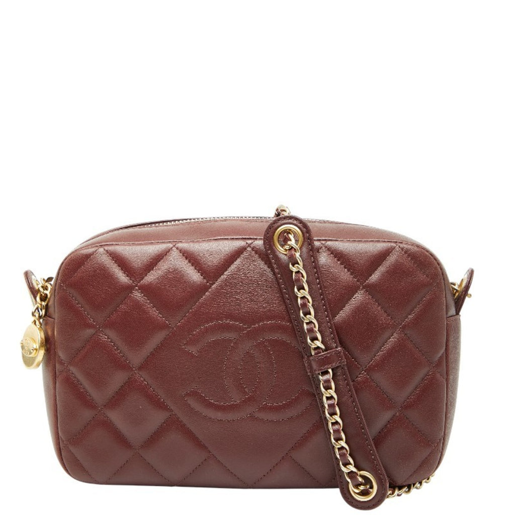 CHL Matelasse Coco Mark Chain Shoulder Bag Pochette in Bordeaux, Wine Red, and Gold Hardware Lambskin for Women