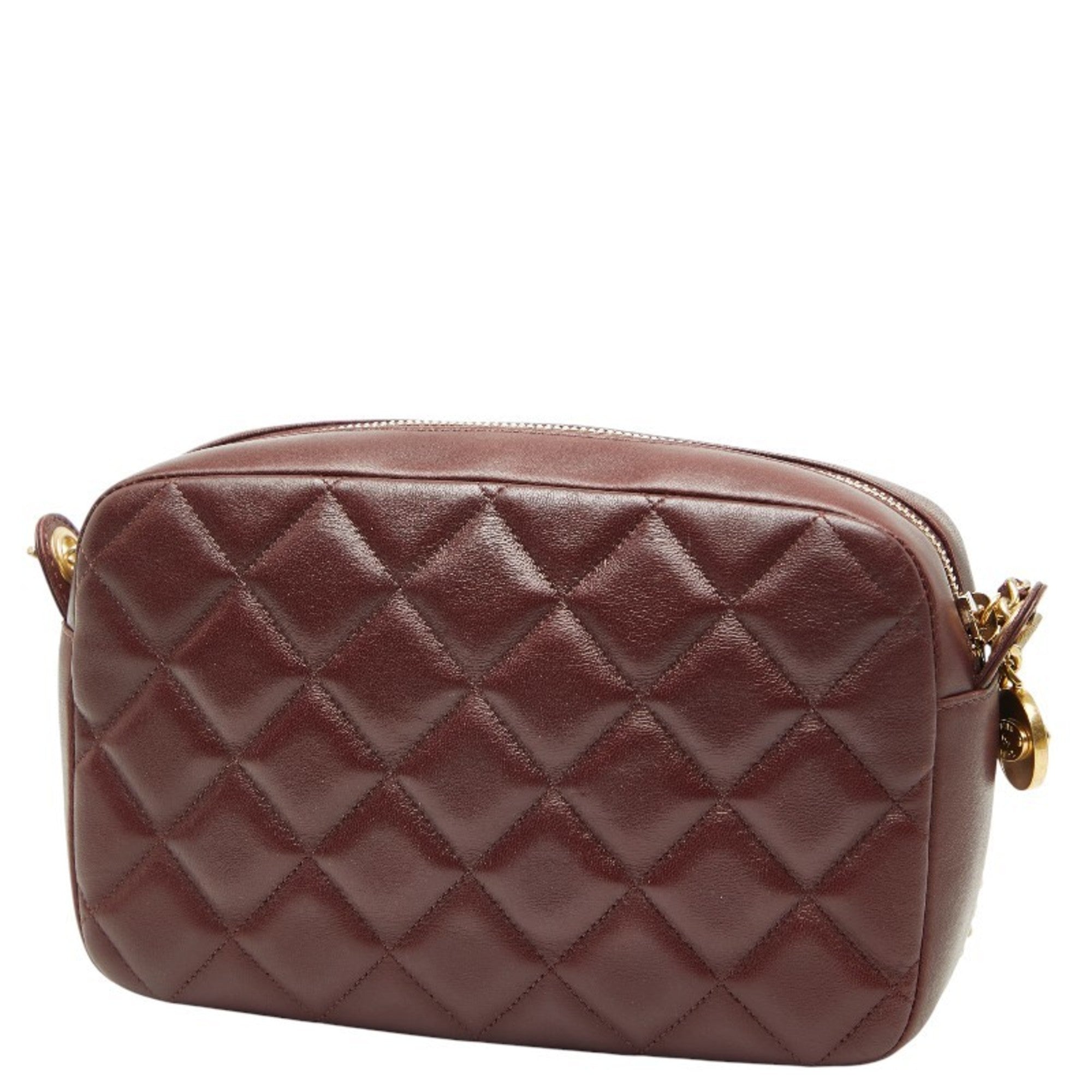 CHL Matelasse Coco Mark Chain Shoulder Bag Pochette in Bordeaux, Wine Red, and Gold Hardware Lambskin for Women