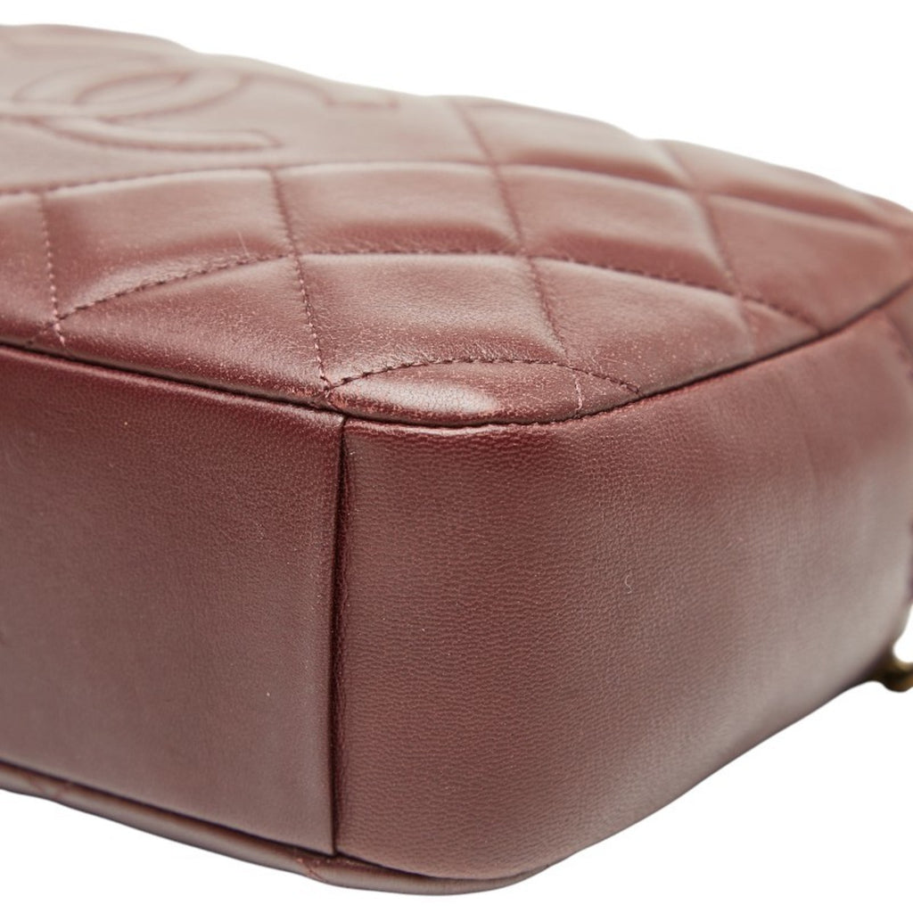 CHL Matelasse Coco Mark Chain Shoulder Bag Pochette in Bordeaux, Wine Red, and Gold Hardware Lambskin for Women