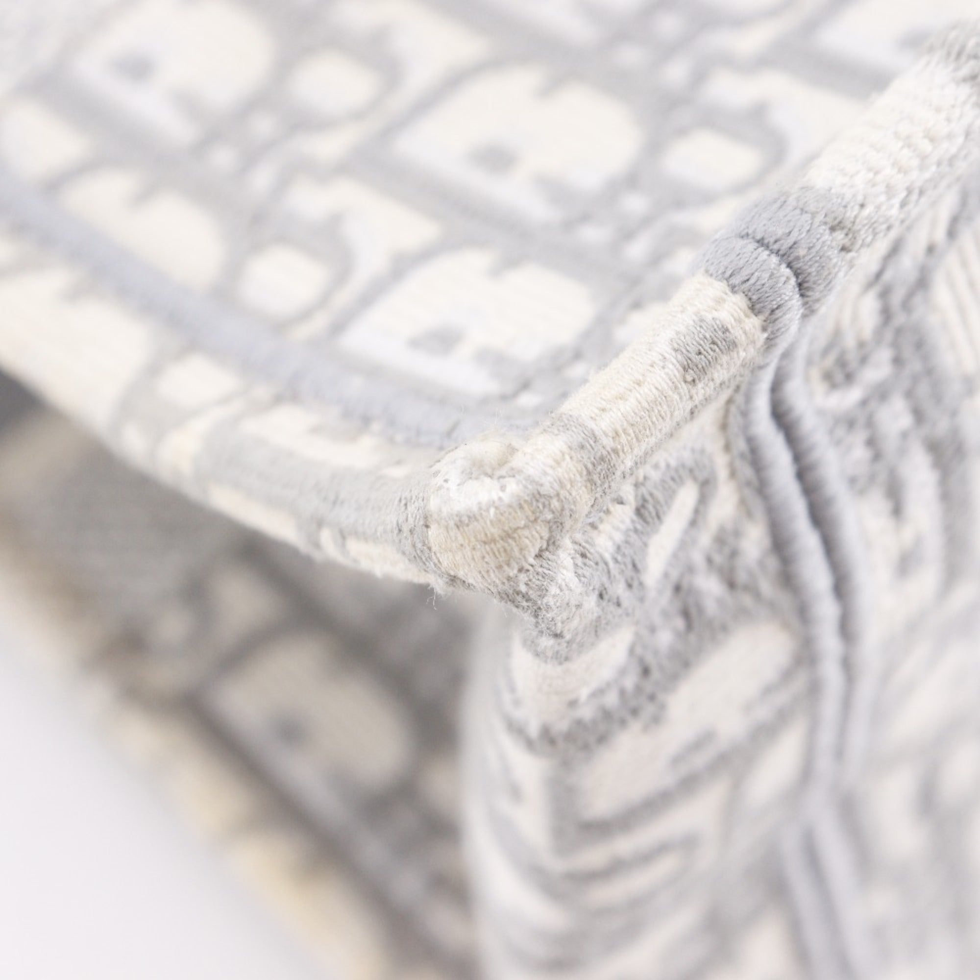 CRD Dior Book Tote Medium Bag, Oblique Embroidery, Cotton, Made in Italy, Light Gray, A4 Size, Open, Women's