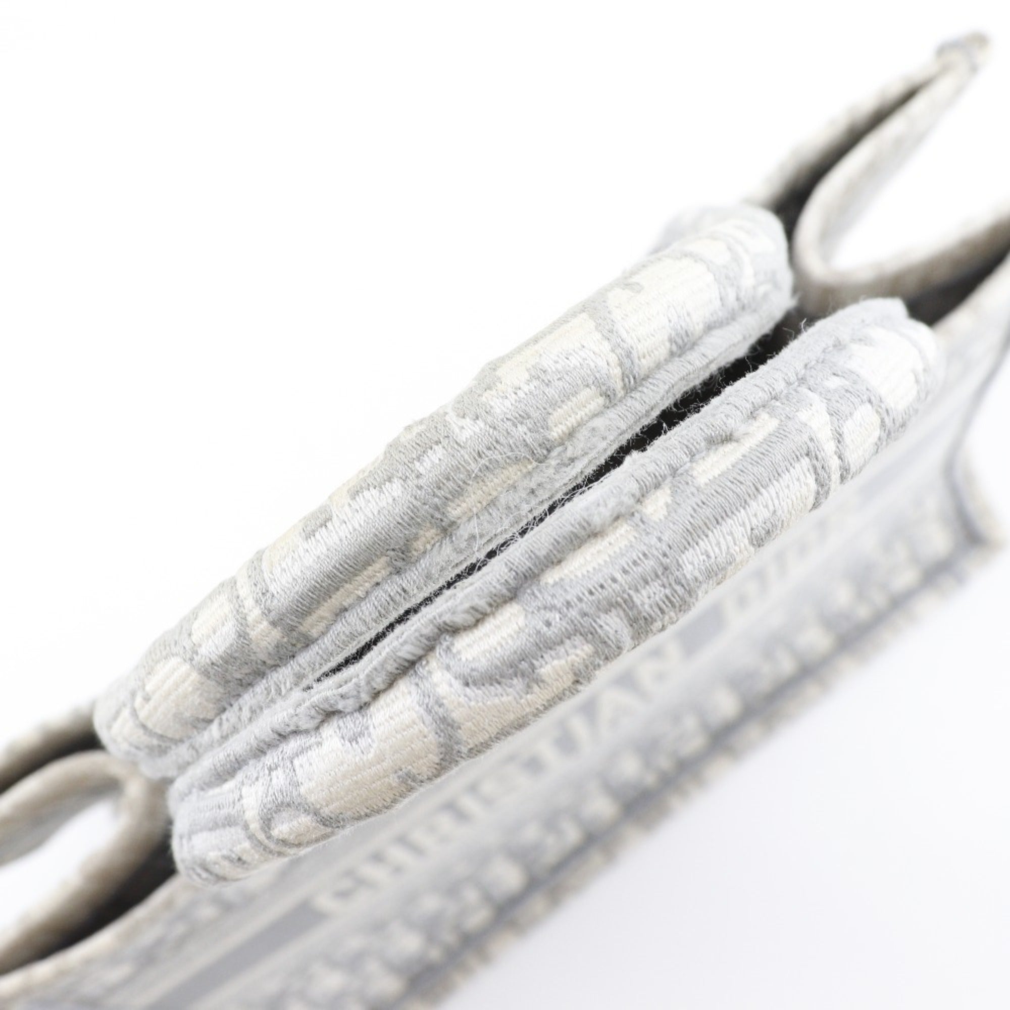 CRD Dior Book Tote Medium Bag, Oblique Embroidery, Cotton, Made in Italy, Light Gray, A4 Size, Open, Women's