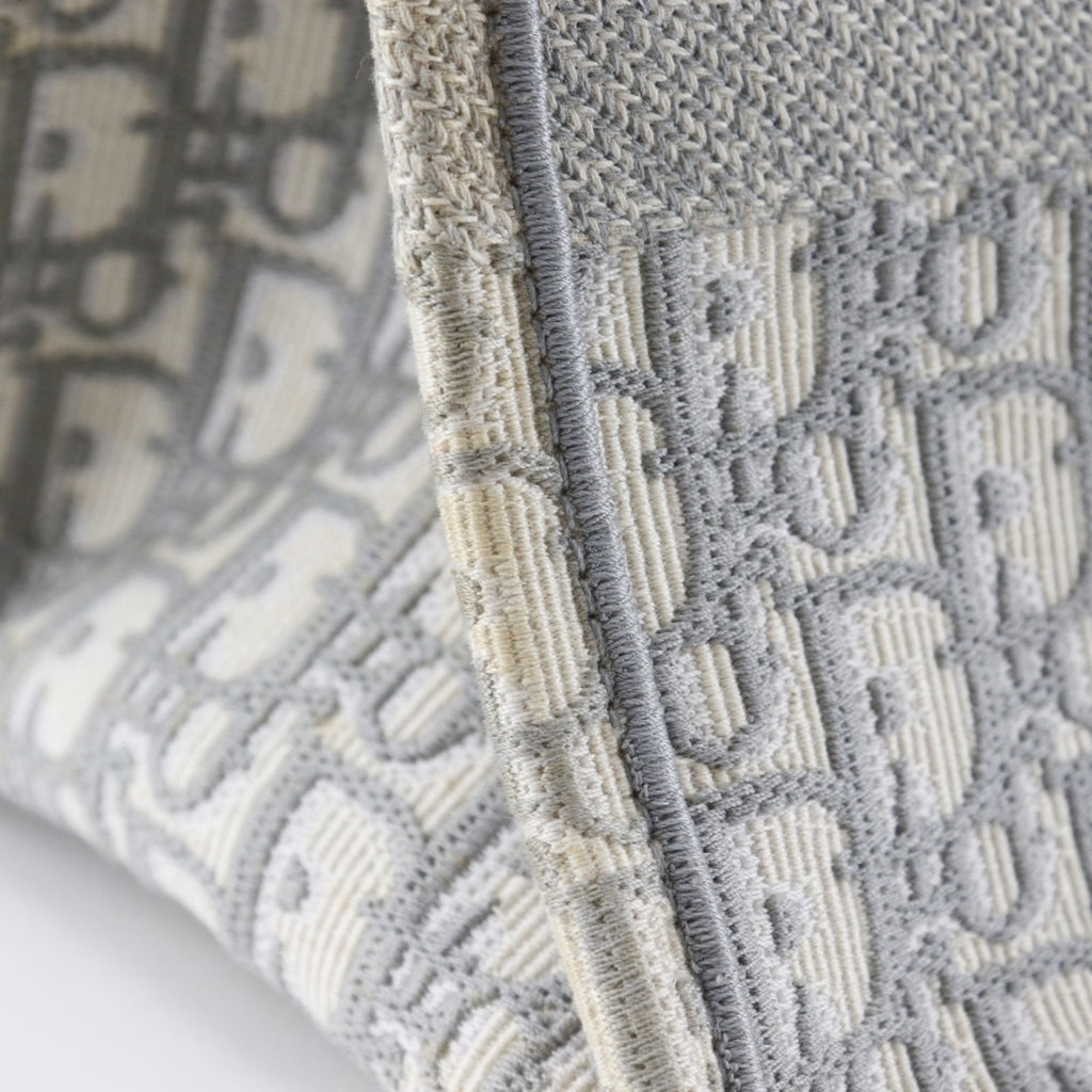 CRD Dior Book Tote Medium Bag, Oblique Embroidery, Cotton, Made in Italy, Light Gray, A4 Size, Open, Women's