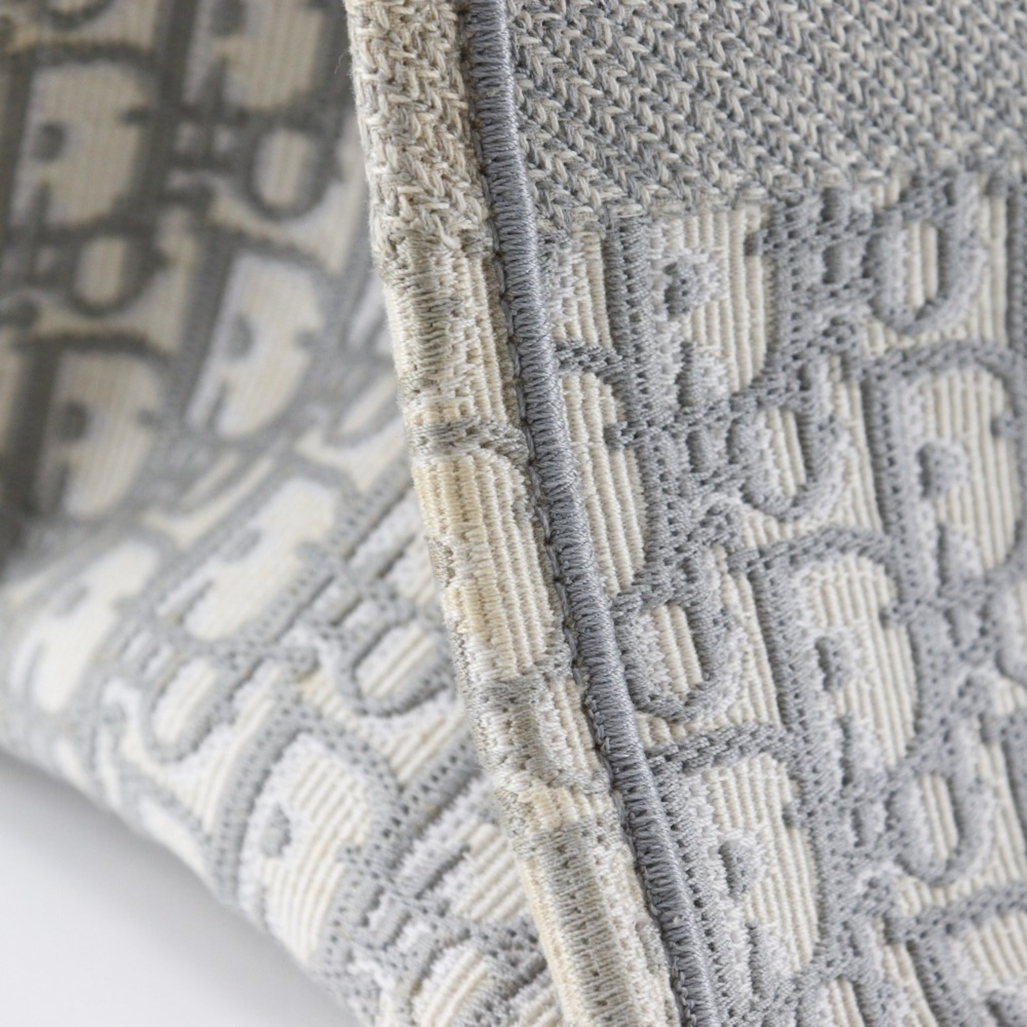 CRD Dior Book Tote Medium Bag, Oblique Embroidery, Cotton, Made in Italy, Light Gray, A4 Size, Open, Women's
